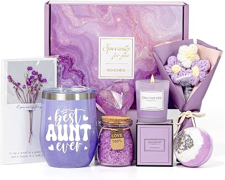 Aunt Gifts for Women, Best Auntie Brithday Gift Ideas Box from Niece Nephew, Promoted to New Auntie, Best Aunt Ever Tumbler Set Get Well Soon Self Care 7pcs Basket for Christmas, Mothers Day