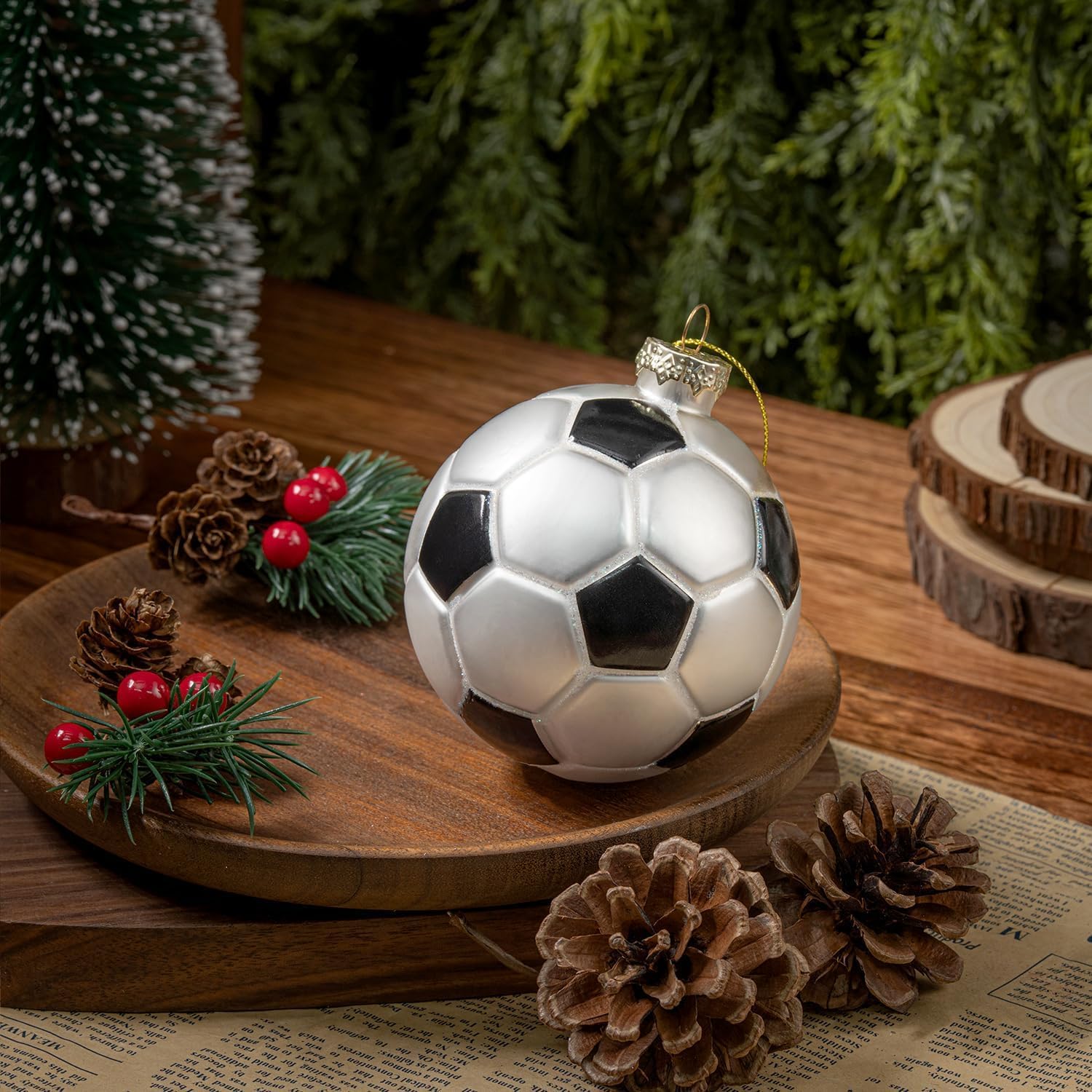 Christmas Soccer Small Glass Blown Ornament, 2025 Hand-Painted Mini Sports Ball Decoration with Removable Santa Hat for Boys and Girls, Xmas Tree Themed Party Holiday Decor Kids Gifts - Image 7