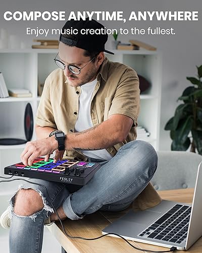 Miniatura 7 de Fesley MIDI Pad Beat Maker, controlador de teclado MIDI USB con 16 almohadillas de batería para principiantes, 2 desvanecedores y perillas