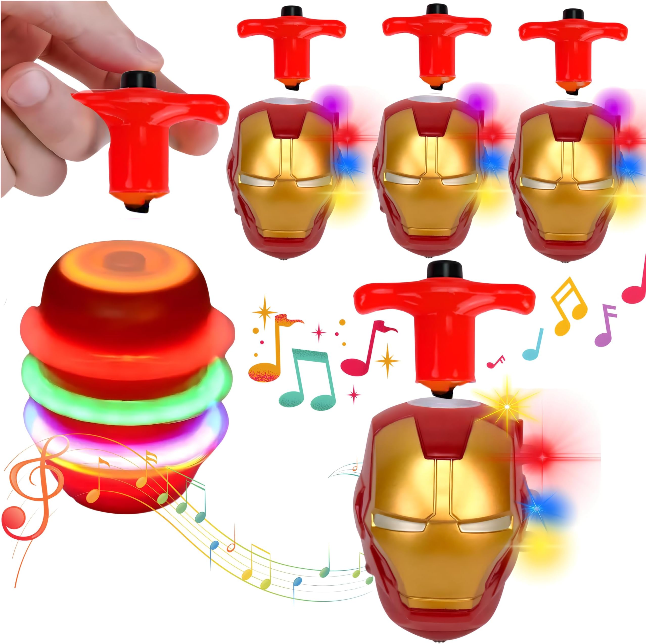 AYEBIA 4pcs Superhero Flashing Gyro Spinner, LED Light Up Flashing Spinning Tops with Gyroscope, Motion Colorful Spinning Tops for Kids, Novelty Goodie Bag Fillers Gifts Stuffers for Birthday Party
