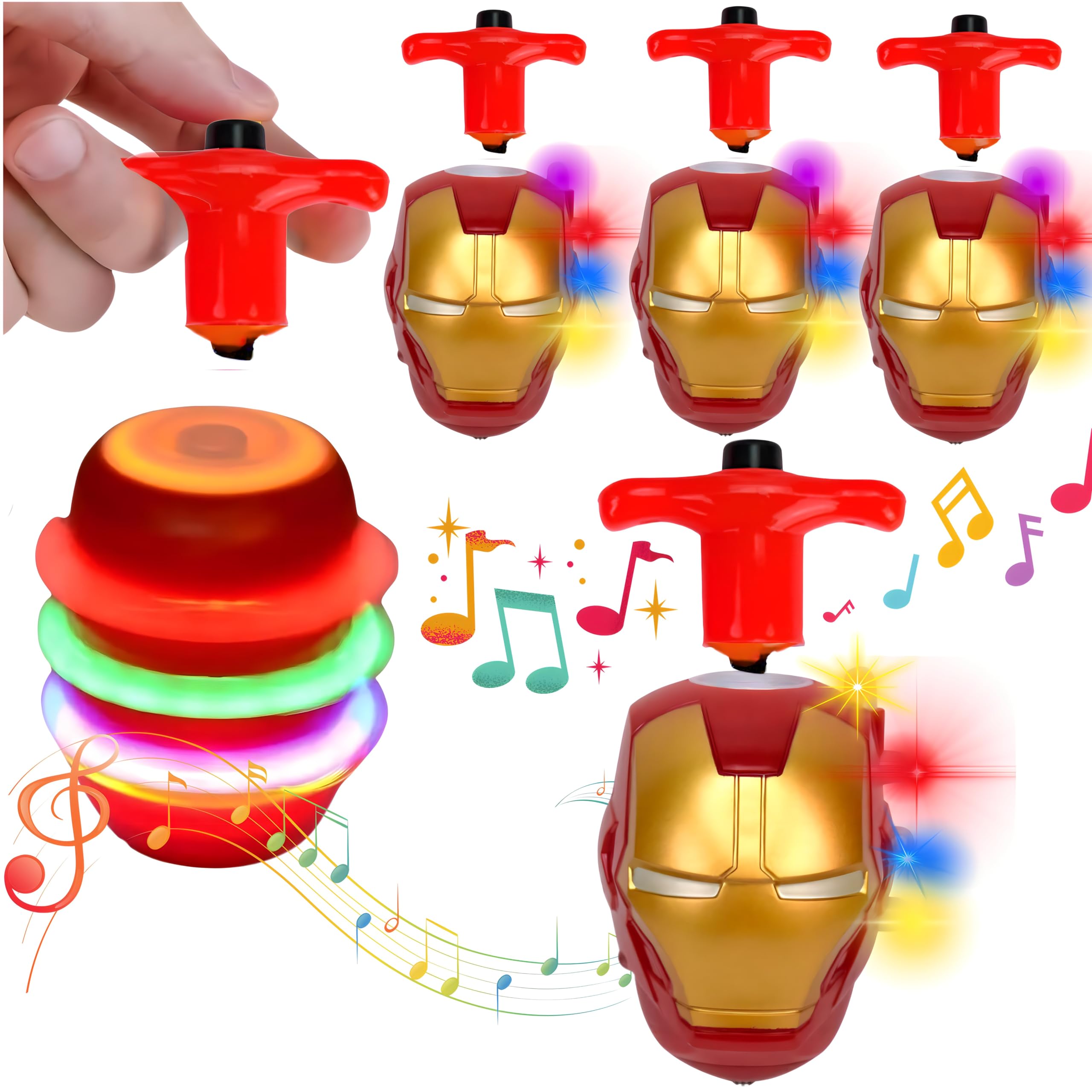 AYEBIA 4pcs Superhero Flashing Gyro Spinner, LED Light Up Flashing Spinning Tops with Gyroscope, Motion Colorful Spinning Tops for Kids, Novelty Goodie Bag Fillers Gifts Stuffers for Birthday Party