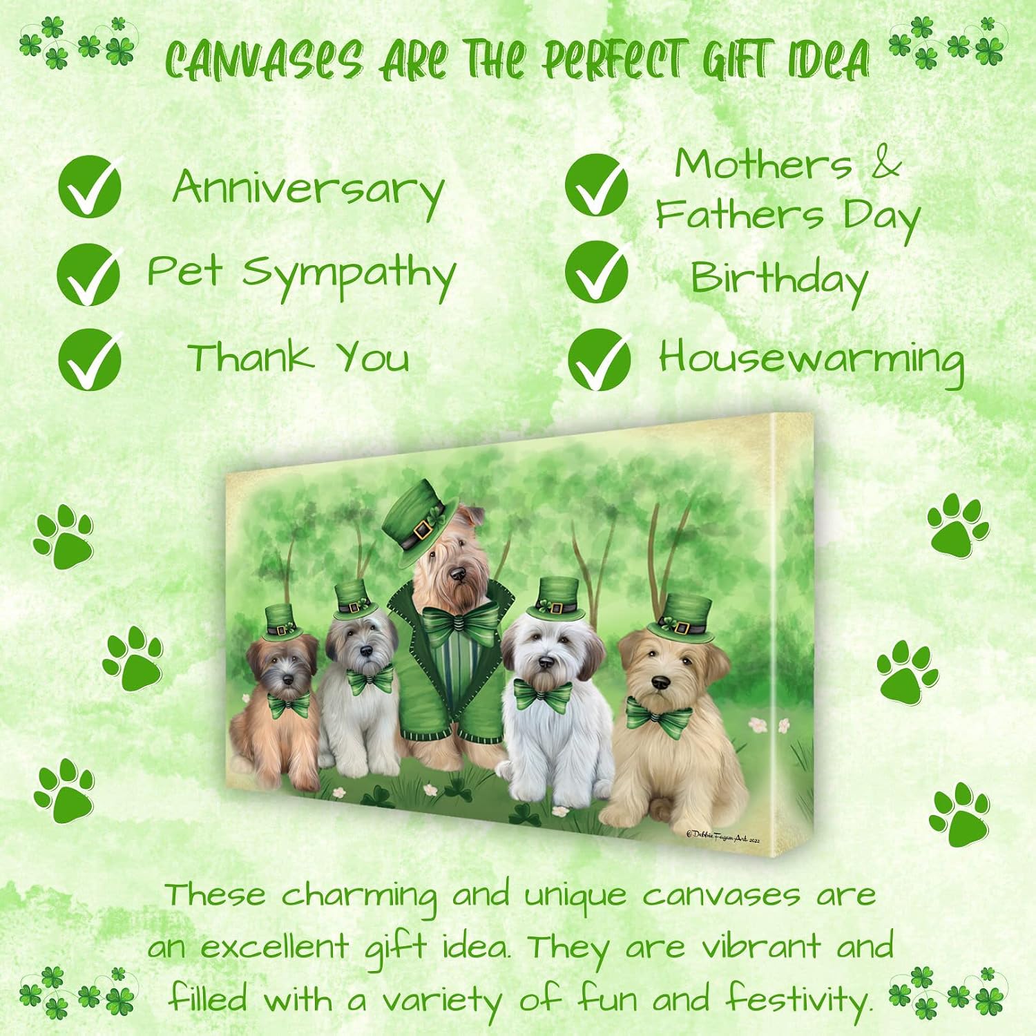 Doggie of the Day Irish Family with Wheaten Terrier Dogs Canvas Wall Art - Premium Quality Ready to Hang Room Decor - Flat Rolled 16" x 20"