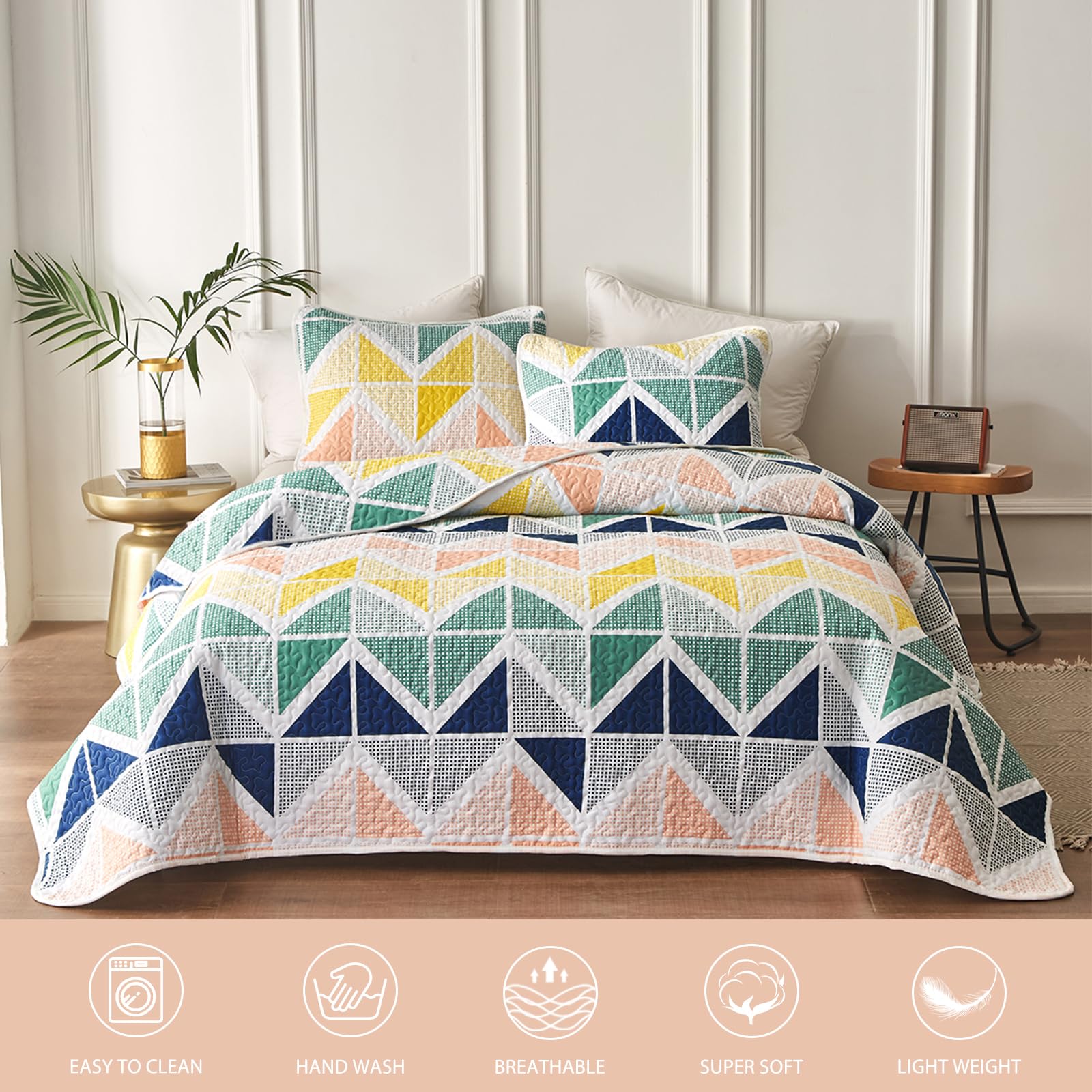 Amazon.co.jp: UOZZI BEDDING リバーシブルカラフルキルト3点セット