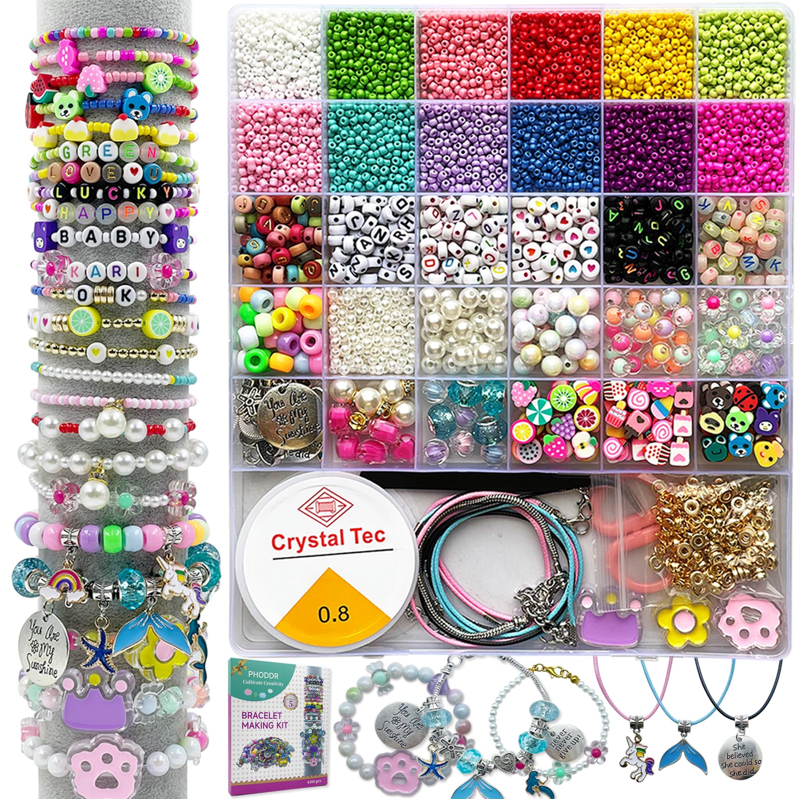 PHODDR 4300pcs Beads Bracelet Making Kit ?Beads for Jewelry Making Kit Supplies, Friendship Bracelet kit? Birthday Christmas Gifts for Girls Ages 5 6 7 8 9 10 11 12 Years Old