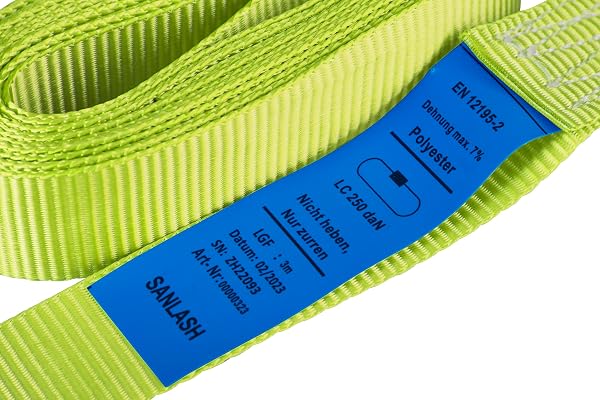 Sandax 6X Spanngurte mit Klemmschloss im Set, 6m lang, 25mm breit, neon-gelb, Zurrgurte mit Klemmverschluss kurz, belastbar bis 250kg, DIN EN 12195-2, Einteilige Befestigungsgurte Klemmschlossgurte - 3