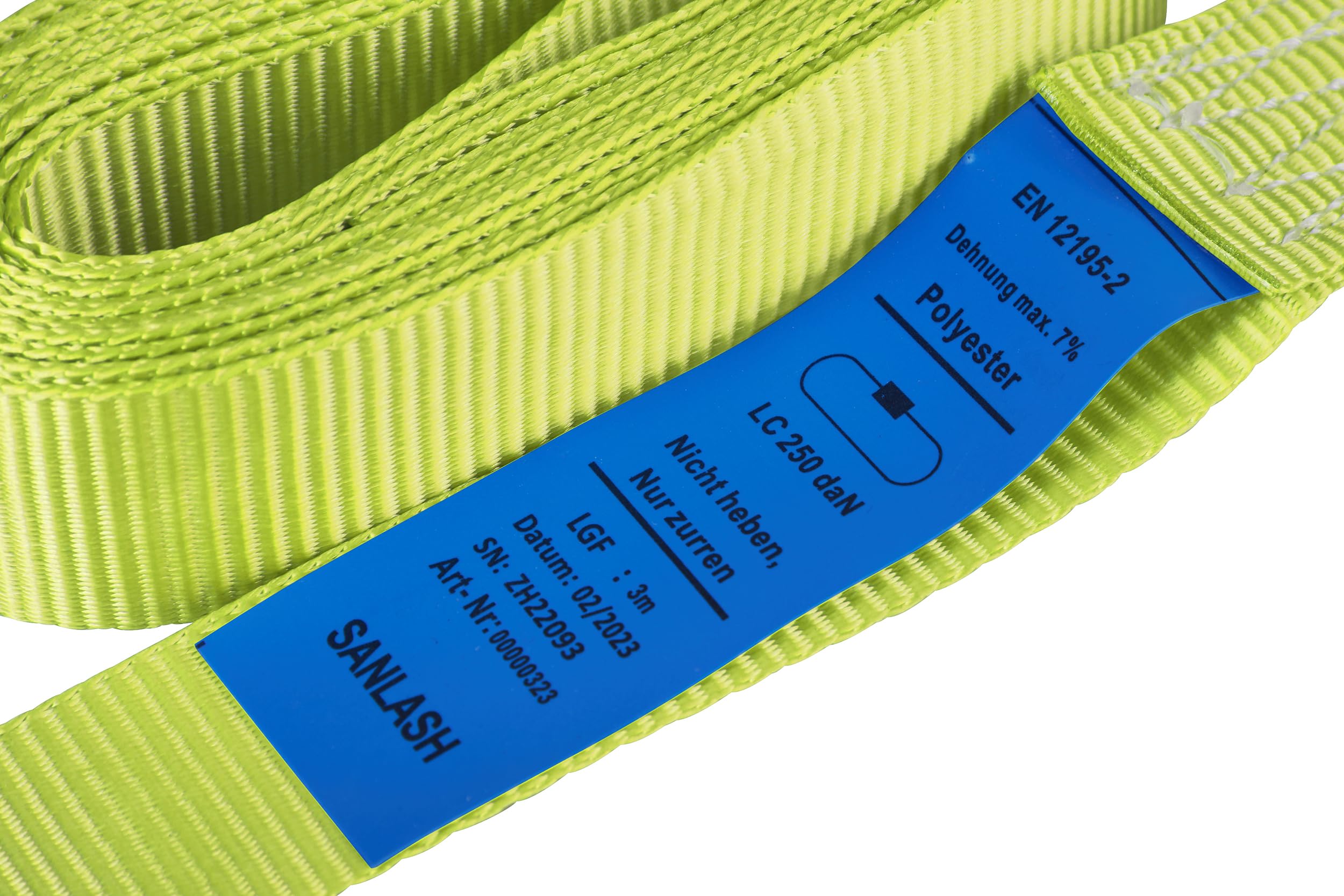 Sandax 6X Spanngurte mit Klemmschloss im Set, 6m lang, 25mm breit, neon-gelb, Zurrgurte mit Klemmverschluss kurz, belastbar bis 250kg, DIN EN 12195-2, Einteilige Befestigungsgurte Klemmschlossgurte - 4