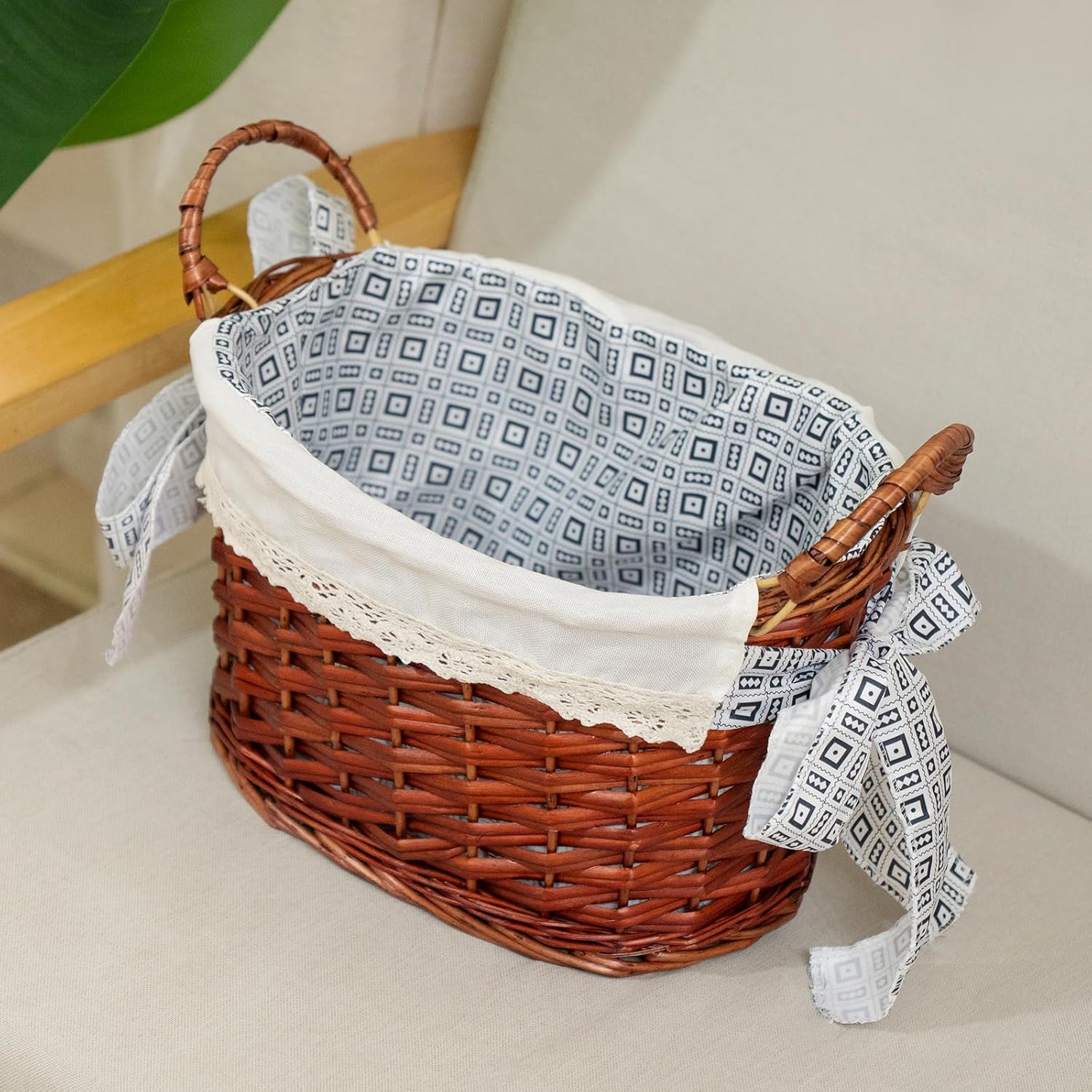 Wicker Storage Basket, Oval Storage Basket, Natural Decoration, Coffee Crafts, 13 * 9 * 7.5in