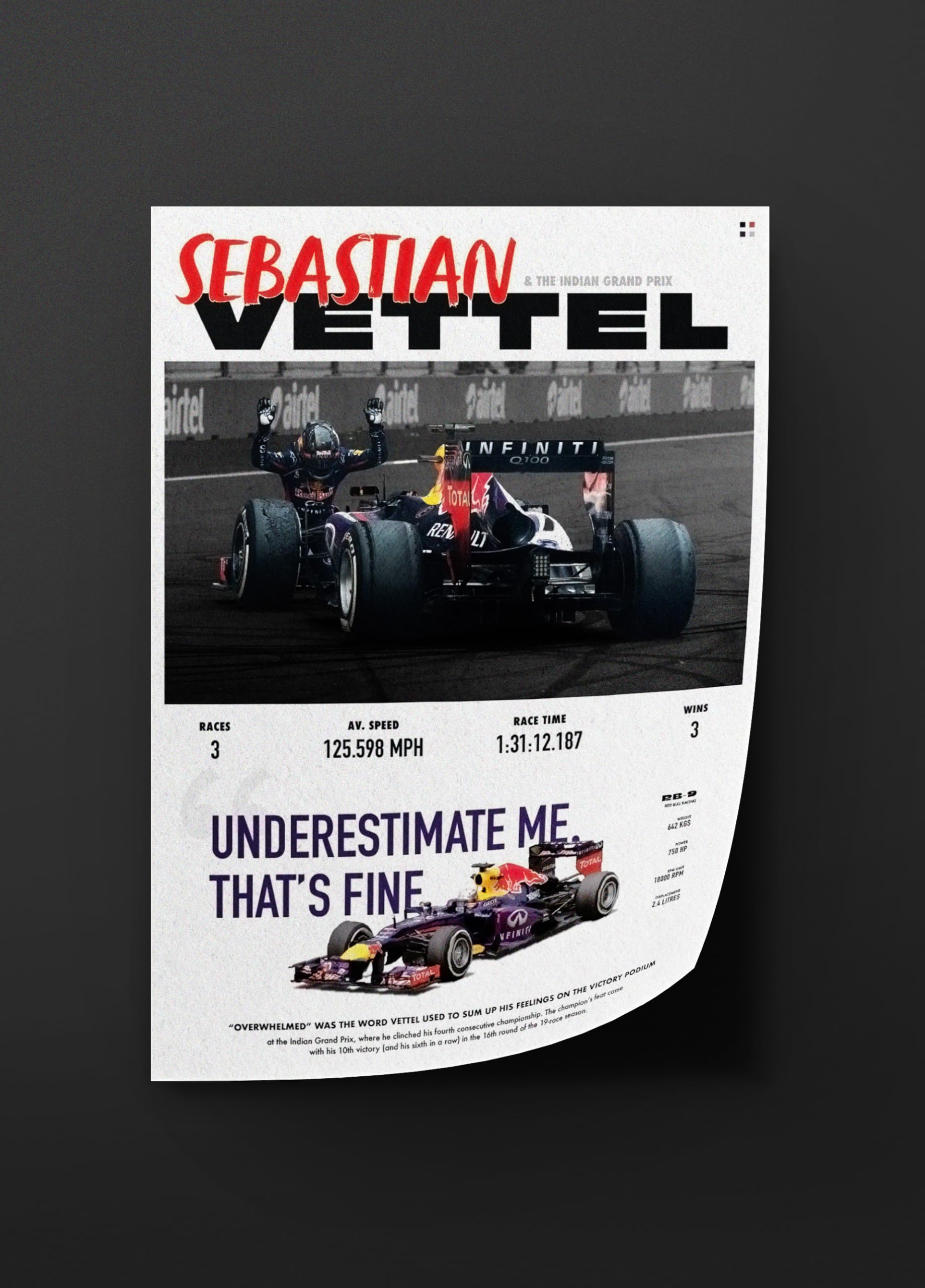 PodiumPe Sebastian Vettel World Champ F1 Poster | Indian Grand Prix Formula 1 Wall Art | A3 | Unframed 3