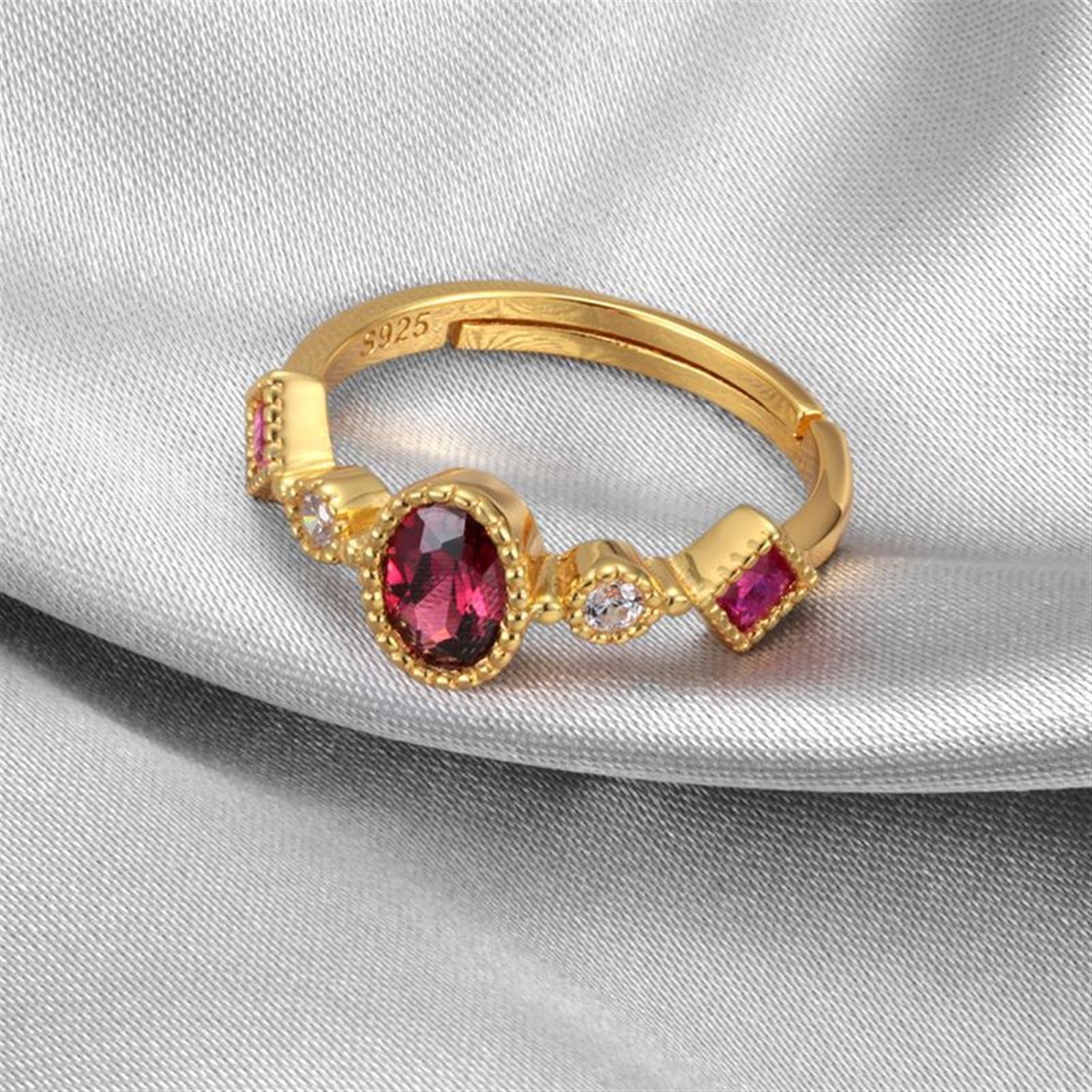 Einstellbare Ring für Frauen 925 Sterling Silber Granat Hochzeit & Verlobungsringe Geburtstagsgeschenk für Mama Frau Oma