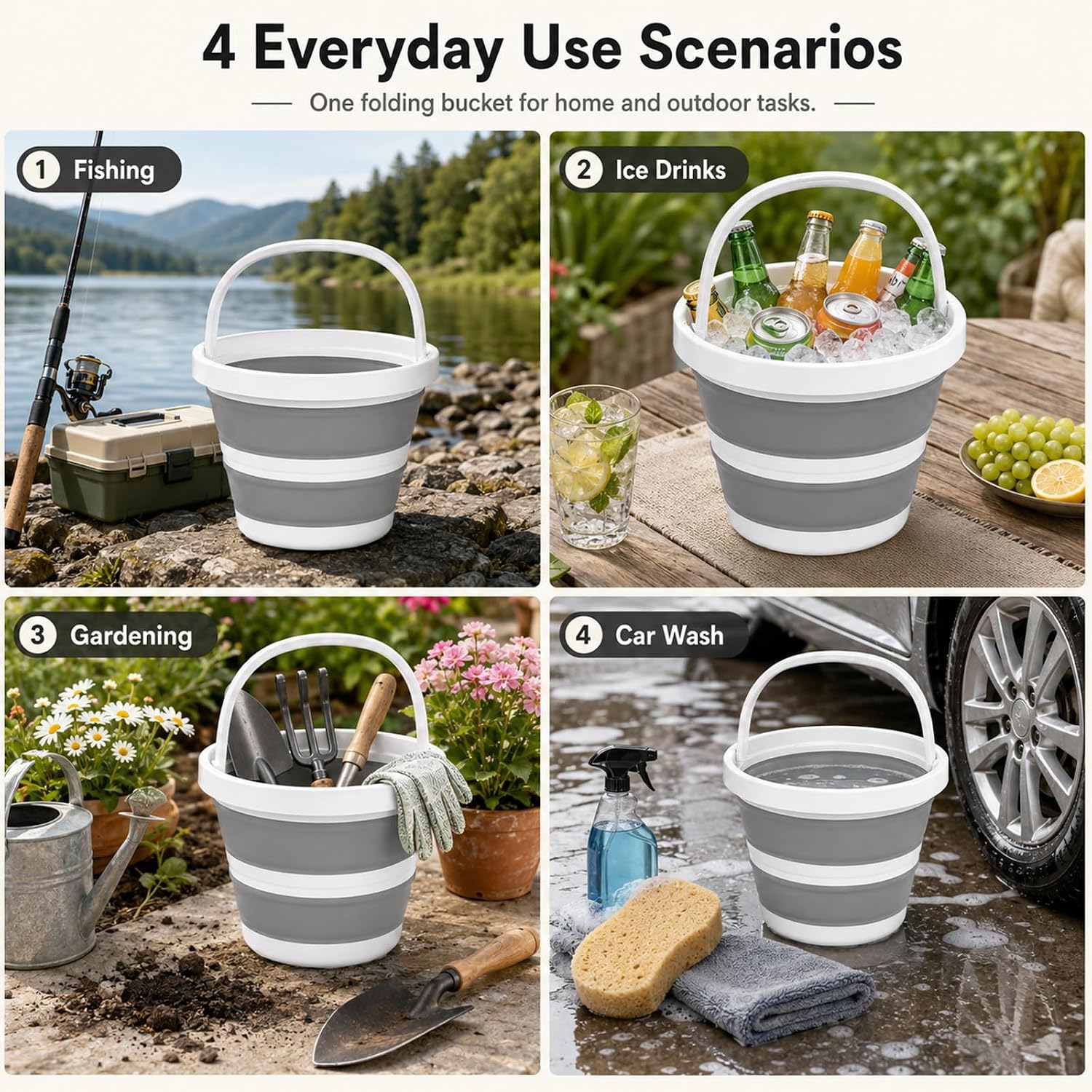 Collapsible Bucket 5L Collapsible Bucket with Handle Mop Car Wash Bucket | collapsible bucket with handle collapsible wash basin Indoors & Outdoors