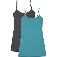 Bozzolo RT1002 PK Ladies Adjustable Spaghetti Strap Long Tank Top 2Pack - H.Charcoal/Teal S