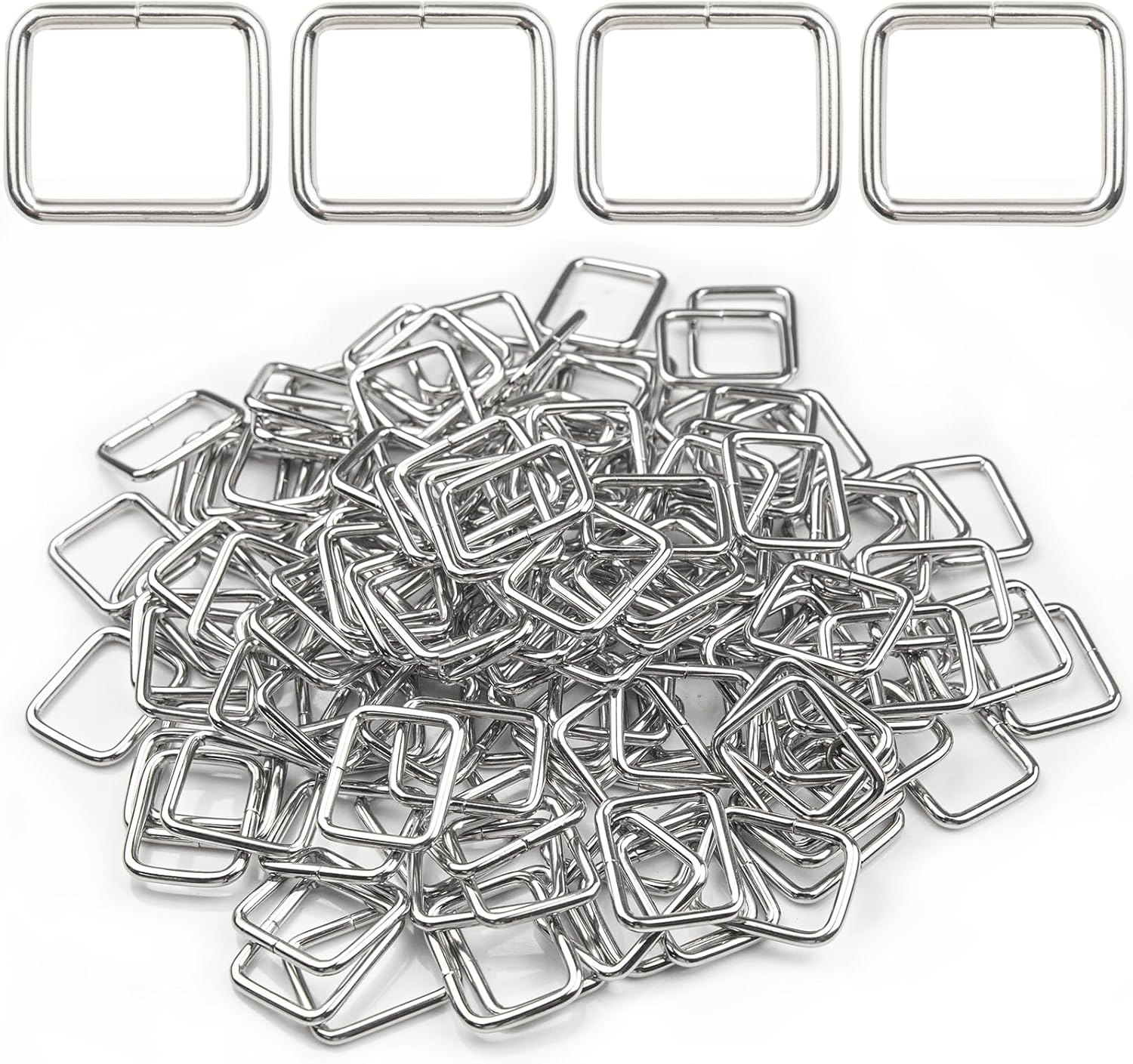 ELANE 60PCS Metal Rectangle Ring Webbing Belts Buckle Metal Rings for Belt Bags Keychains DIY Accessories Belts Dog Leash