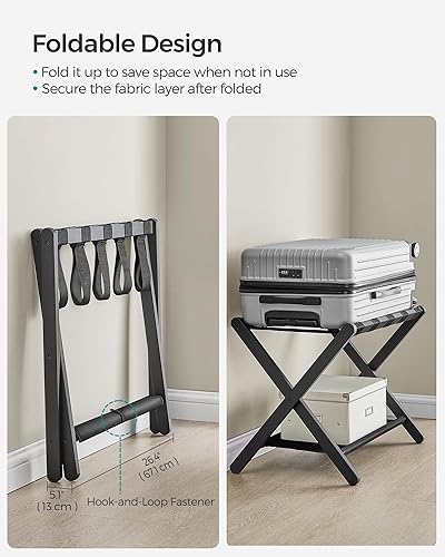 Miniatura 7 de SONGMICS Portaequipajes, soporte plegable para maleta con estante de almacenamiento, para habitación de invitados, hotel, dormitorio, resistente,