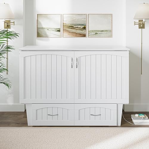 Miniatura 6 de AFI, Nantucket - Cómoda de cama Murphy de tamaño matrimonial con colchón, cajón de almacenamiento y cargador USB integrado, color blanco