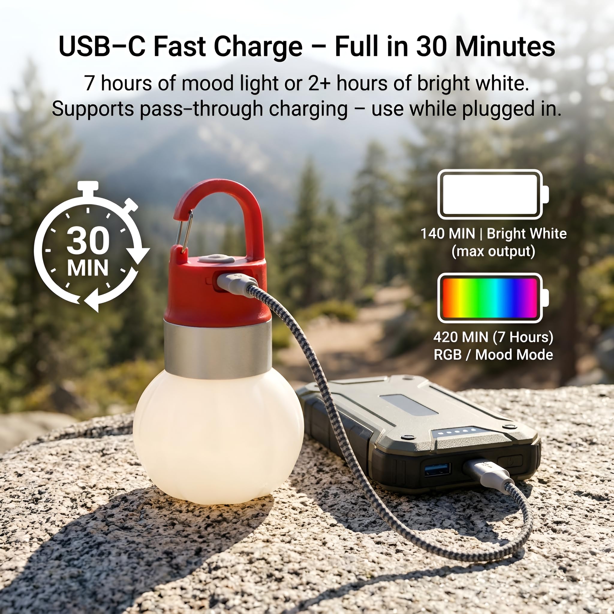 POCKETMAN Lanterna da campeggio ricaricabile a LED, 6 colori, USB-C | Confezione da 6 pezzi, 6 colori, 37 g ultra leggero, 10 modalità, RGB, IPX4 impermeabile, filo per bottiglia, gancio, USB-C