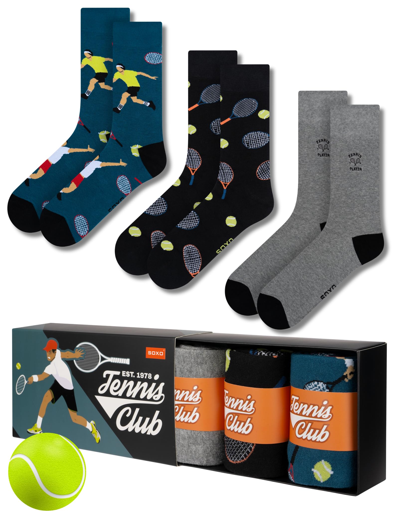 Soxo Men's Tennis Sport Socks Gifts Long Cotton Sock Funky Gift Presents Multipack 6.5-10.5 3 Pairs