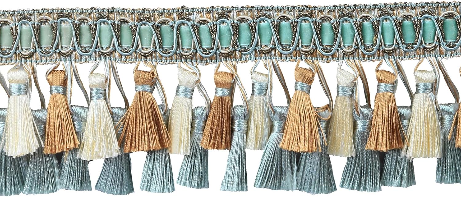 Fenghuangwu 4 Yard Tassel Fringe Trim, 3 Inch Wide Polyester Decorative Fringe for Curtains, DIY Crafts, Wedding Party Decor, Table Runners, Pillows, Costumes – Elegant Lace Trim（Blue）