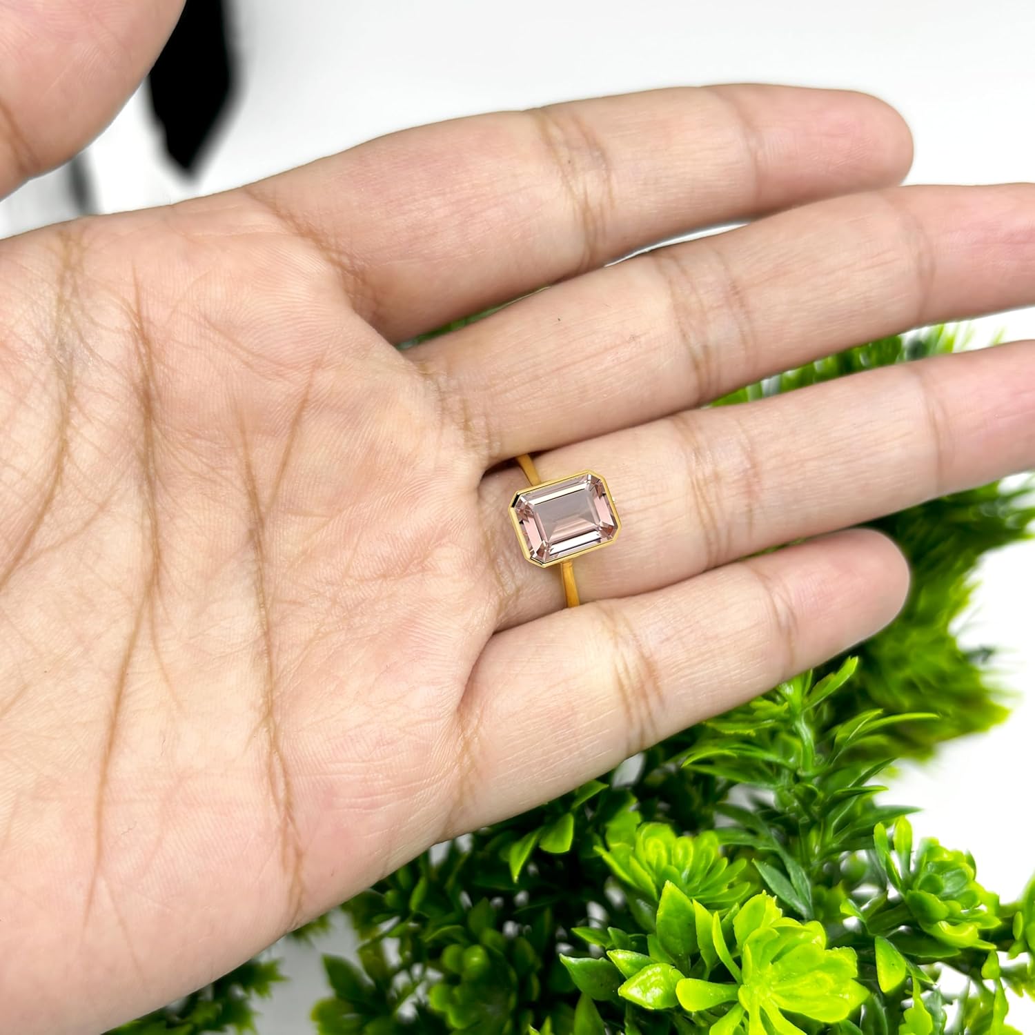 2.00 Carat Emerald Cut Bezel Set Morganite Solitaire Engagement Ring For Women, 14K Gold Plated 925 Silver Emerald Shape Morganite Bridal Solitaire Ring