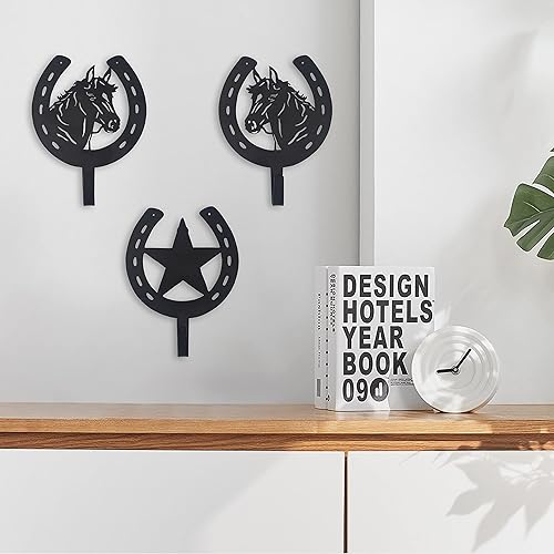 Miniatura 7 de 3 ganchos de cabeza de caballo de rancho rústico con forma de estrella de caballo, ganchos para llaves, ganchos de herradura para toalla, gancho