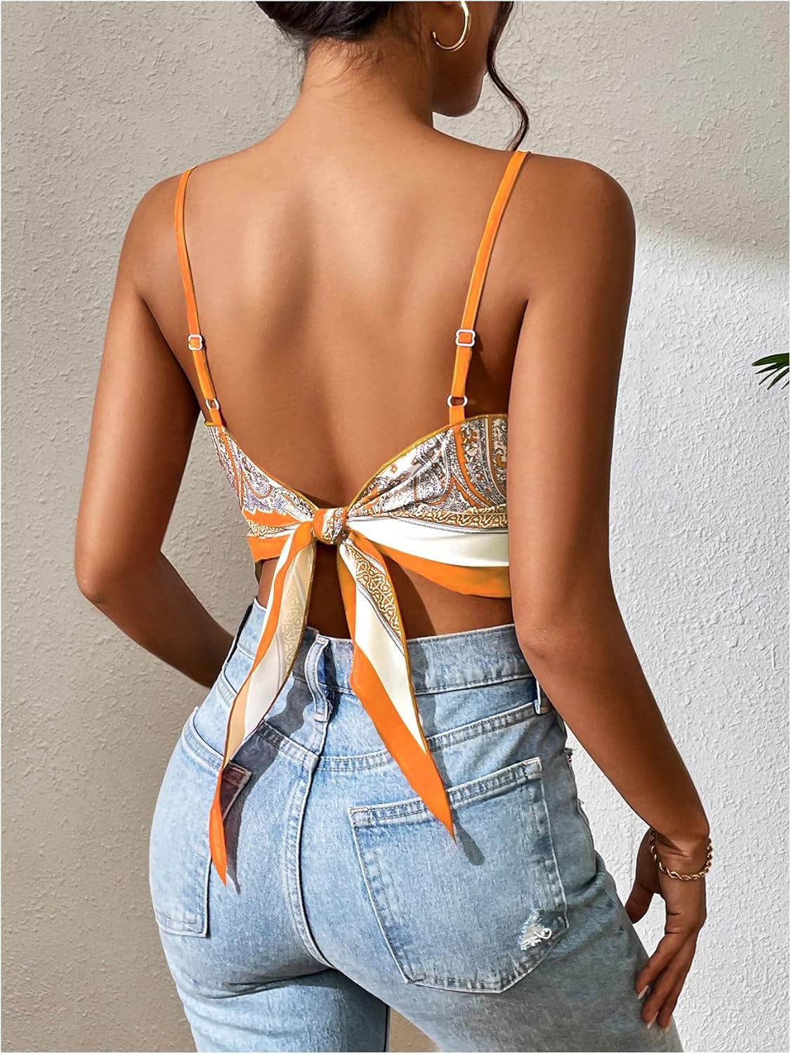 SOLY HUX Women's Paisley Print Bandana Hem Cami Top Spaghetti Strap Tie Back Summer Tops - Image 2