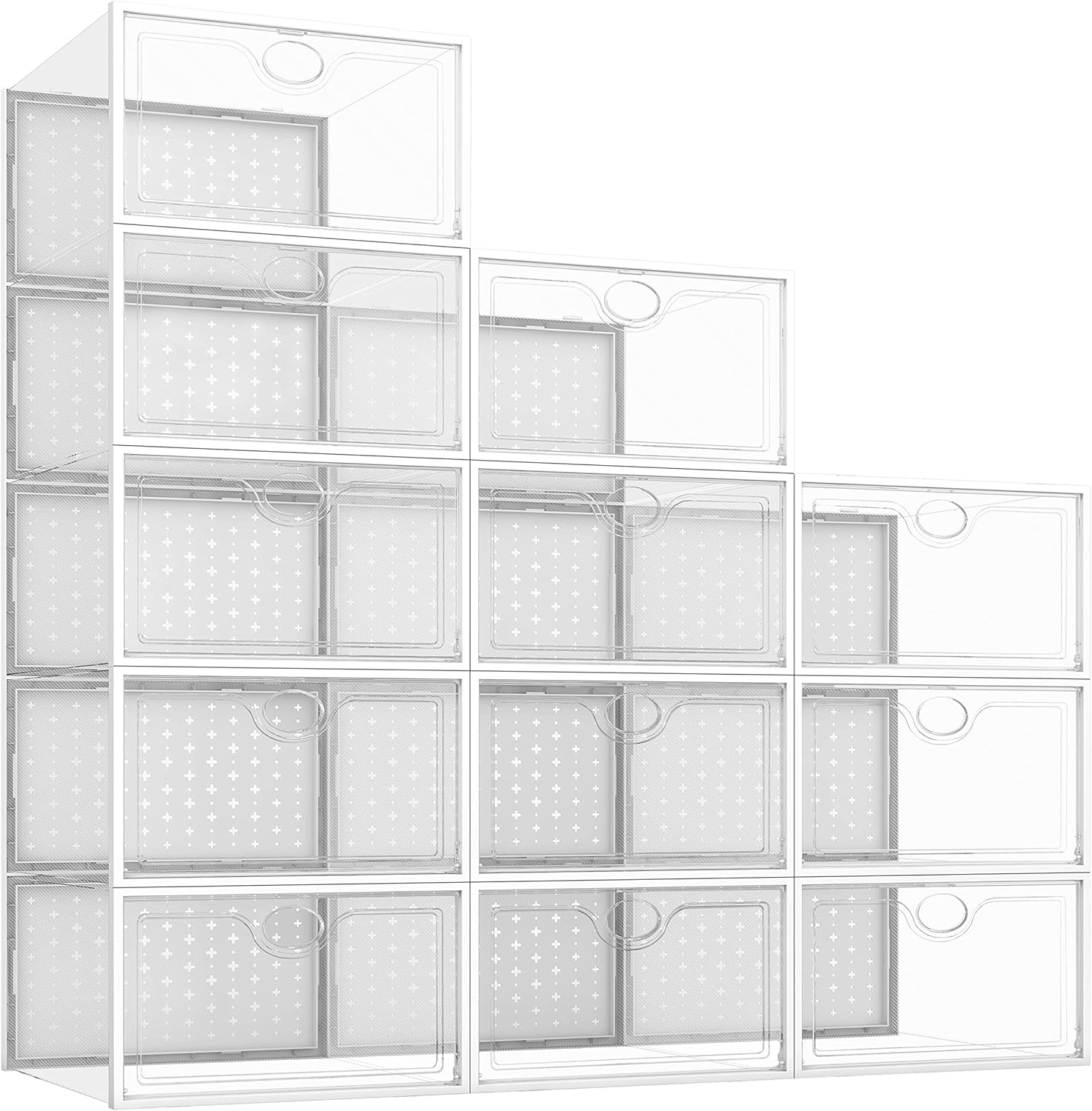 12 Pack Large Shoe Storage Boxes, Shoe Boxes Clear Plastic Stackable, Shoe Containers Stackable with Lids, Fit up to Women's Size 12 (Large) : Office Products