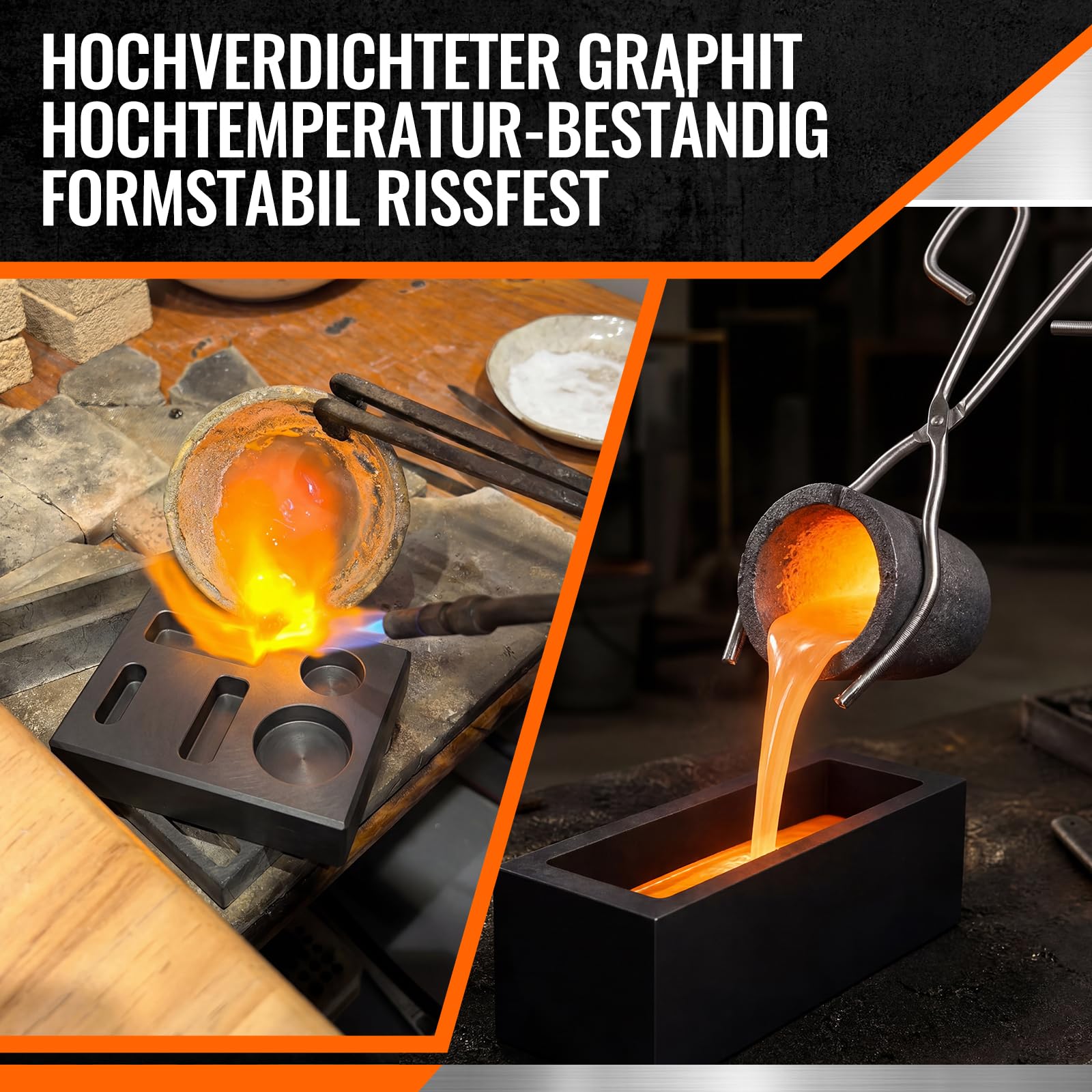 8 Stück Gold Schmelzen Set, Graphittiegel & Quarztiegel Schmelzkit mit Gussformen und Zangen, Hoch Hitzebeständig für Gold, Silber, Platin, Messing und Legierungen