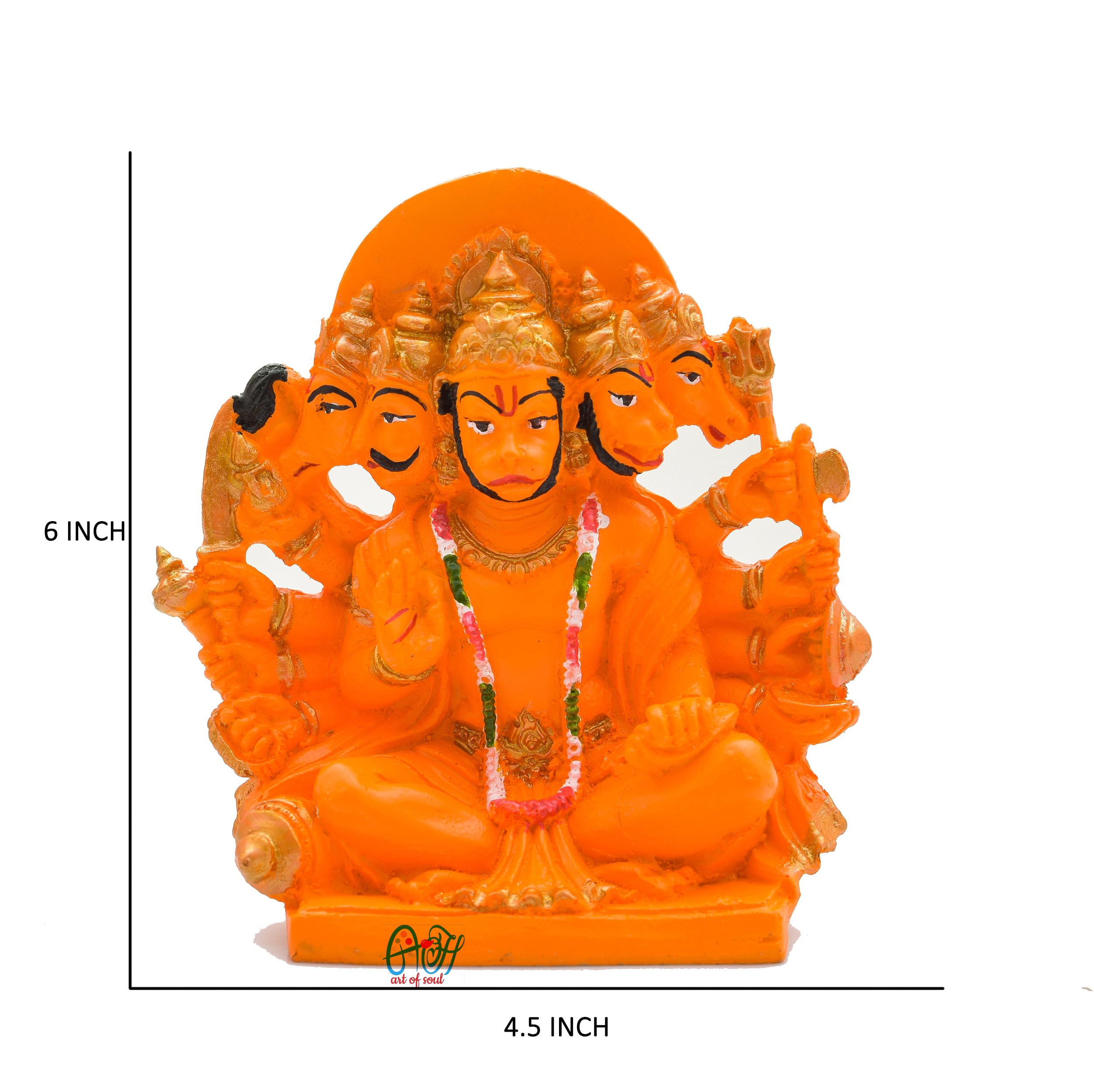 Archna Handicraft Polyresin Panchmukhi Hanuman Ji Murti Statue For Pooja Figurines Sculpture Bajrang Bali Idol (6 X 4.5 Inches, 450 Gram, Fantasy, Orange) - Image 4 thumbnail