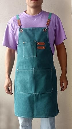 Chef Apron with Large Pockets for Women Men, Cotton Canvas Cross Back Water Repellent Adjustable Work Apron