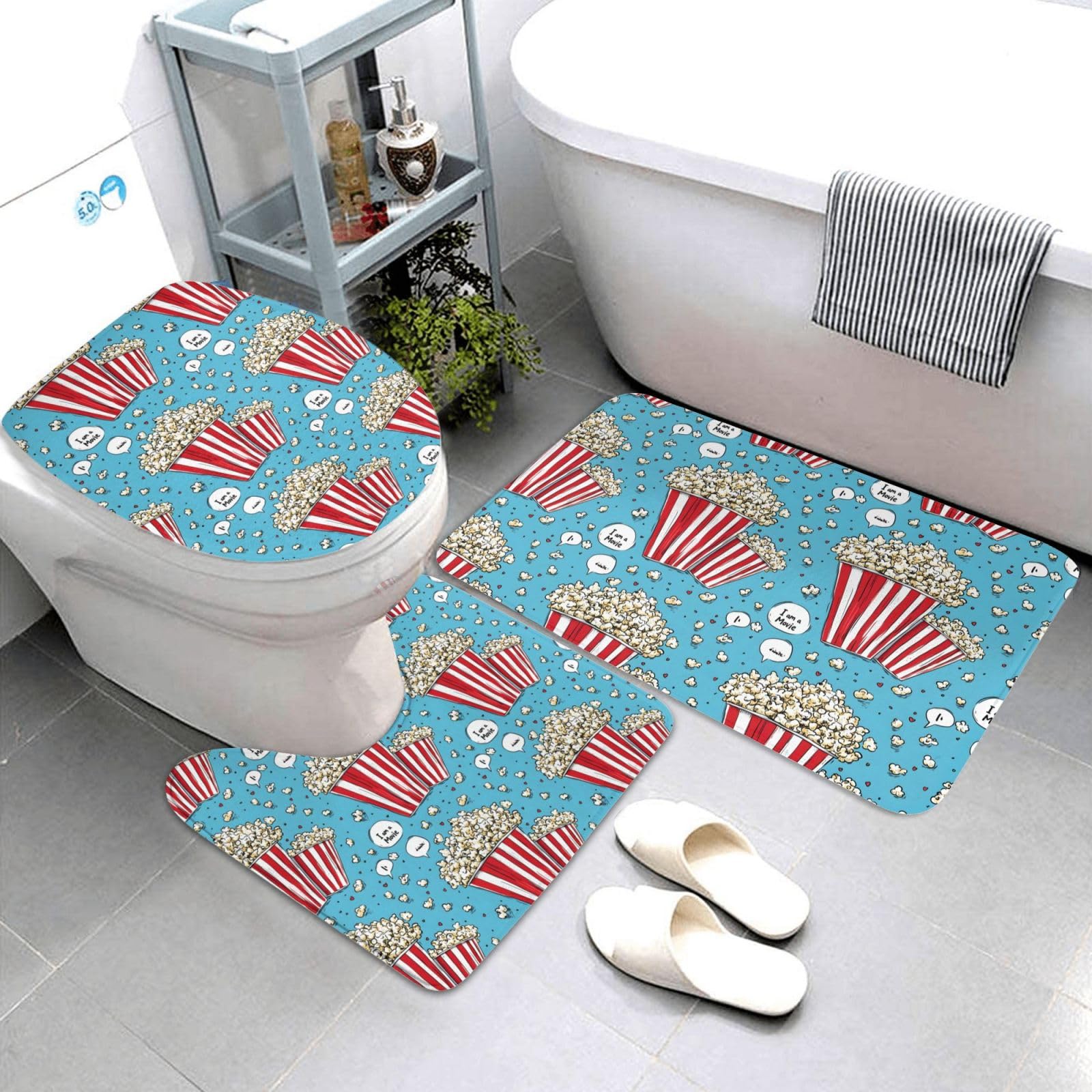 Tapis de salle de bain antidérapant lot de 3 contre sol glissant motif popcorn
