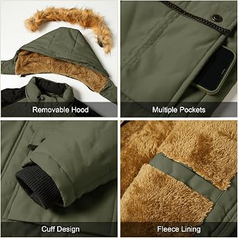Men's Winter Jacket Mountain Windproof Hiking Hooded Warm Snow Coat Multi Pockets