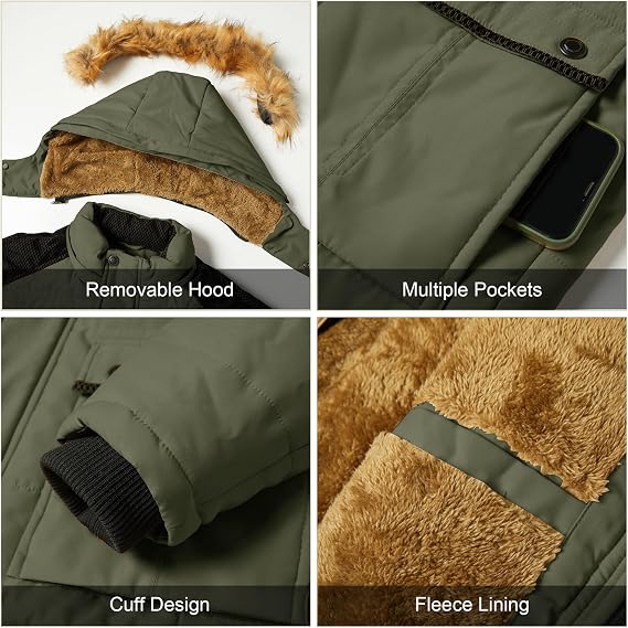 Men's Winter Jacket Mountain Windproof Hiking Hooded Warm Snow Coat Multi Pockets
