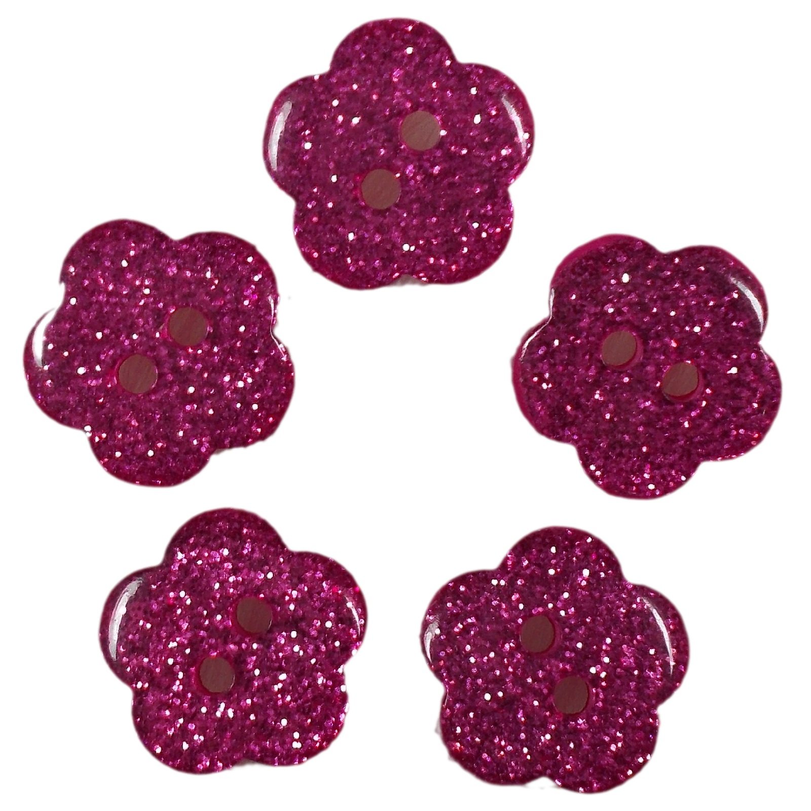 Push The Button Pink Colour Glitter Flower Shape Buttons 9Mm Pack Of 5 (Pink)