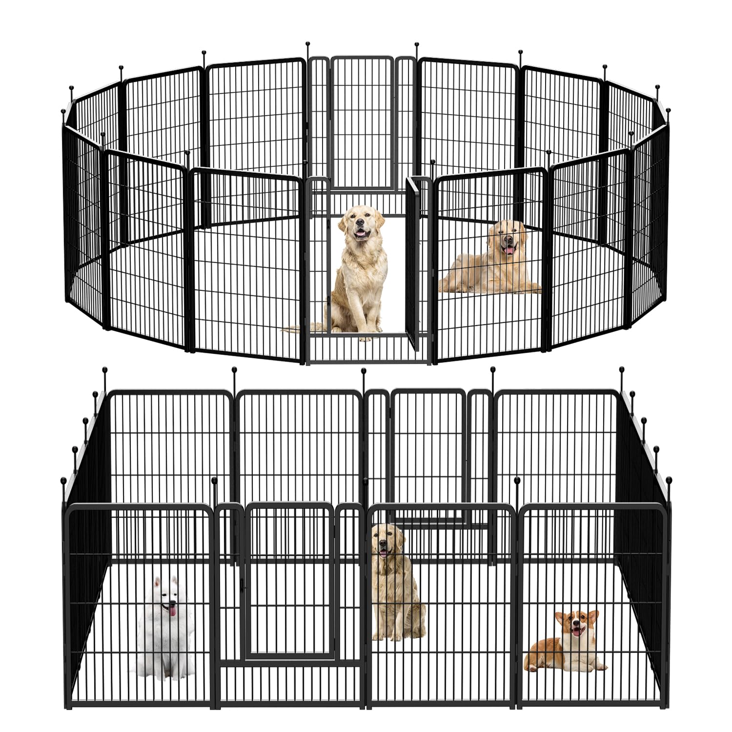 Dog Playpen,Portable Outdoor Dog Fence, Dog Playpen for Large/Medium/Small Dogs, Dog Fences for The Yard,with Doors Foldable Metal (16 Panels, 45 inch