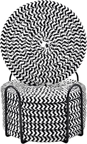 Miniatura 21 de ABenkle Juego de posavasos con soporte de 10 unidades, posavasos absorbentes tejidos de algodón para bebidas, juego de posavasos minimalista