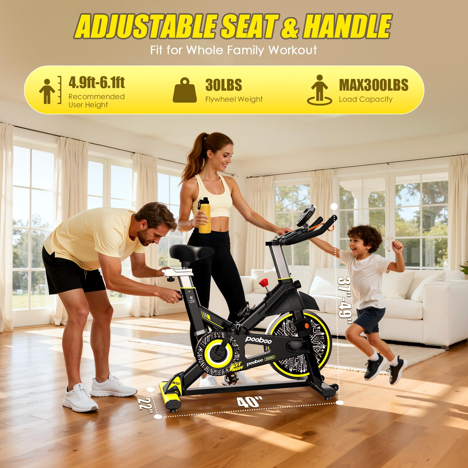 pooboo Exercise Bike, Adjustable Magnetic/Brake Pad Resistance Silent Belt Drive, Indoor Cycling Bike for Home Cardio, Fitness Stationary Bike with 350lbs/300lbs Weight Capacity &Upgraded Version Seat