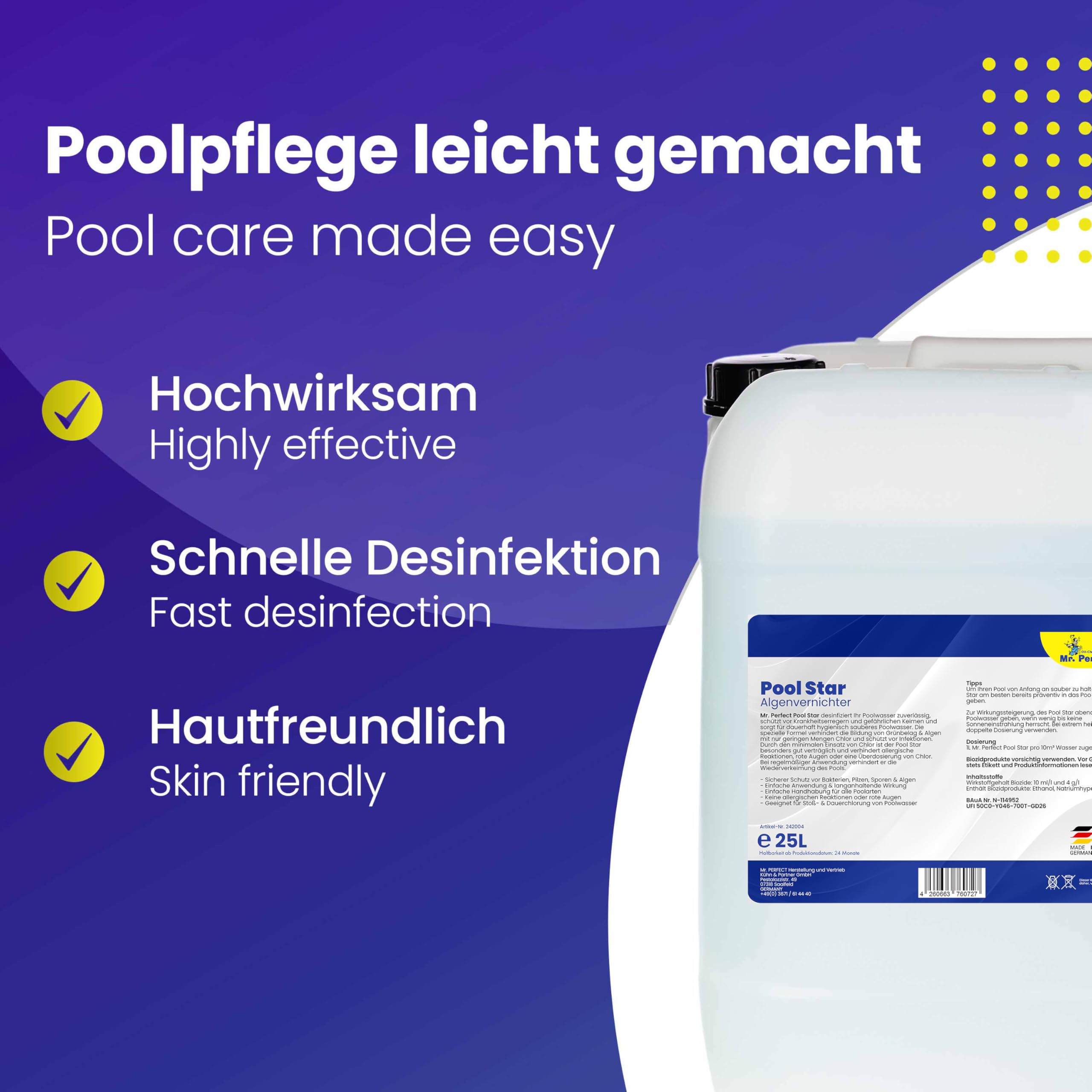 Mr. Perfect® Pool Star Nettoyant Piscine, 25L - Désinfection de Piscine Anti-Algues | Anti-Algues Piscine | Algicide Liquide pour Piscine | Nettoyant Désinfectant Contre Les Algues…