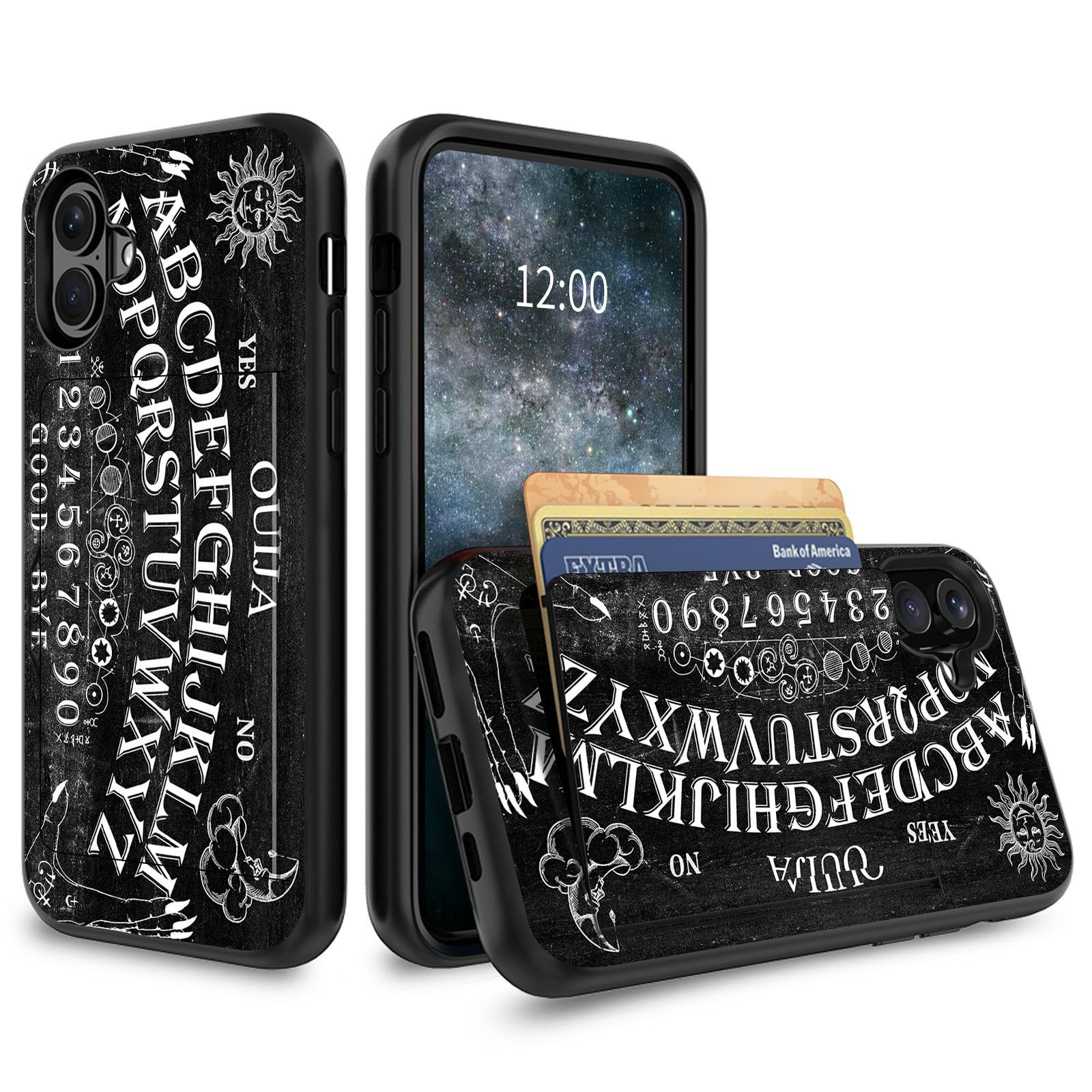GYSYSQSH for iPhone 16 Wallet Case with Card Holder Hidden Credit Card Slot Cover Dual Layer Hybrid Soft TPU Hard PC Shockproof Protection Phone Case