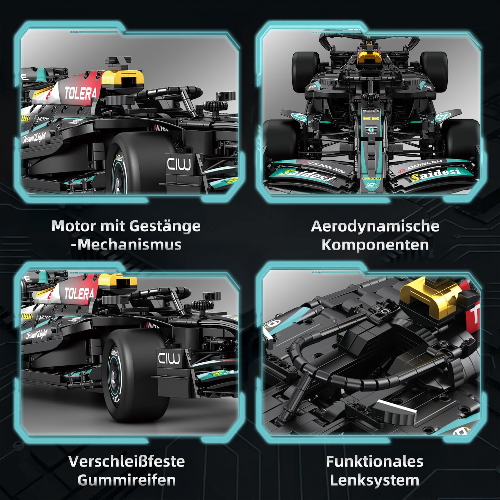 Reobrix 11040 F1 Rennwagen Klemmbausteine Set im Maßstab 1:8Formula Racing Bausteinset (3473 Teile)