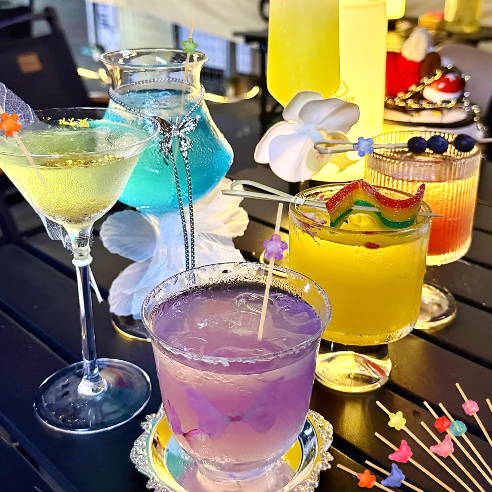 300 Piezas Palillos para Aperitivos Brochetas Bambú 12 cm Palos de Brocheta Pinchos con Forma de Mariposa y Flor para Decoración Cocktail Bebidas Frutas Ensalada Fiesta