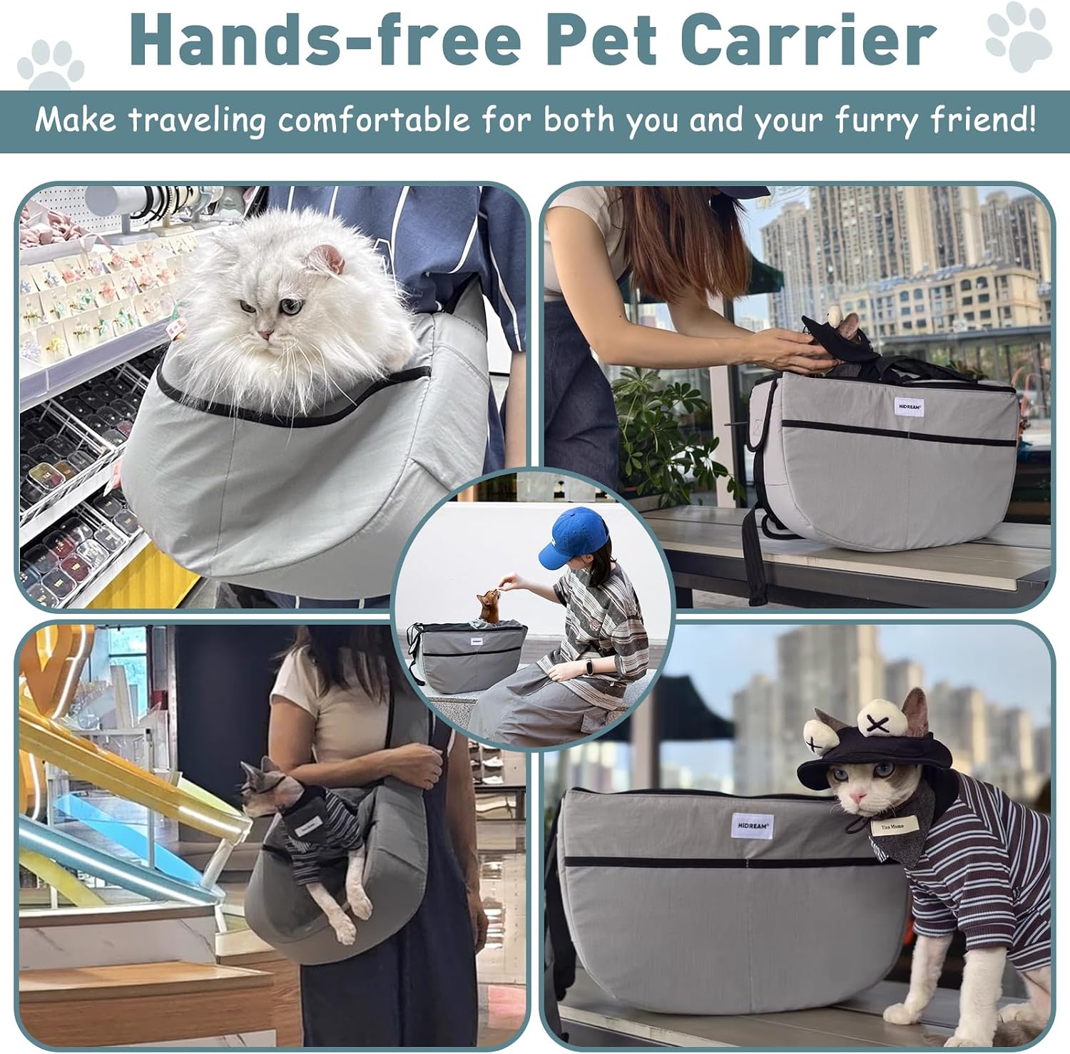 Dog Sling,Hands-Free Pet Carrier,Adjustable Shoulder Strap with Zip Pocket,Front Pocket Travel Bag for Puppy Cats (Up to 6kg/13.2lbs) (Brown)