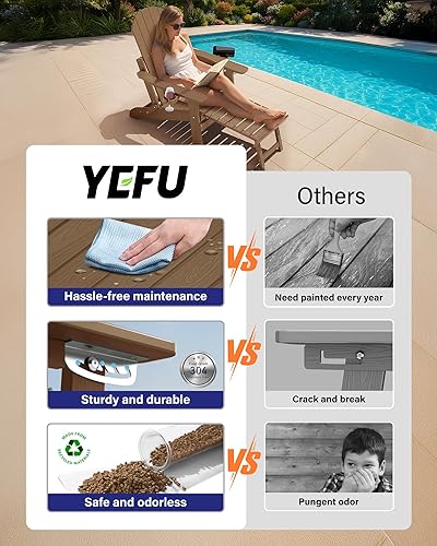 Miniatura 8 de YEFU Silla Adirondack plegable con reposapiés, silla Adirondack ajustable con otomana retráctil y 2 portavasos, sillas Adirondack ajustables de 5