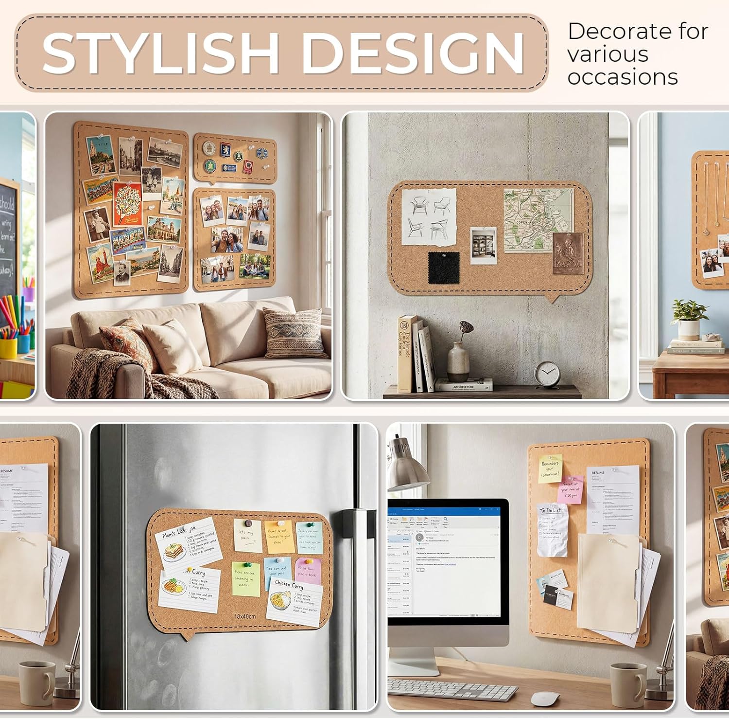 3 Pack Large Felt Bulletin Boards for Wall 24" x 16" Frameless Picture Vision Board for Office 16"/7"x 16" Alternative Cork Board with 60 Push Pins for Home, Classroom Pin Boards(Brown)