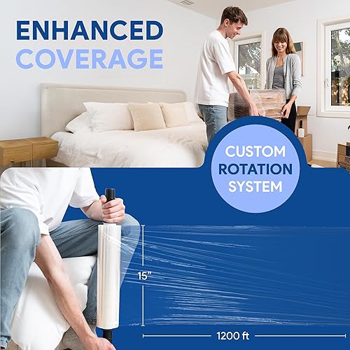 Miniatura 4 de International Plastics Co. Envoltura de película elástica de plástico de 15 pulgadas con asas extendidas de 1200 pies cada una, 500% elástico,