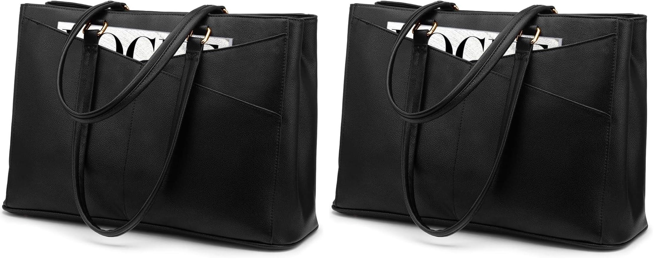 LOVEVOOK Laptop Tote Bag for Women 15.6 Inch Waterproof Leather Computer Bags Business Office Work Briefcase Black (Pack of 2)