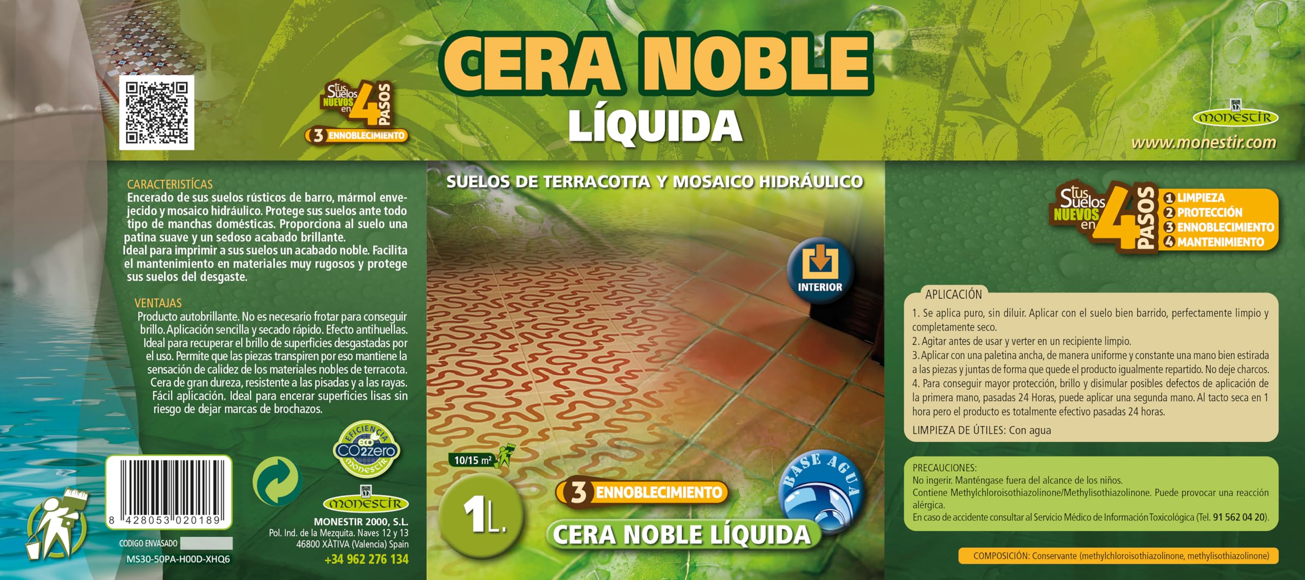 Monestir Cera Noble Líquida Brillo para Suelos Rústicos 1L