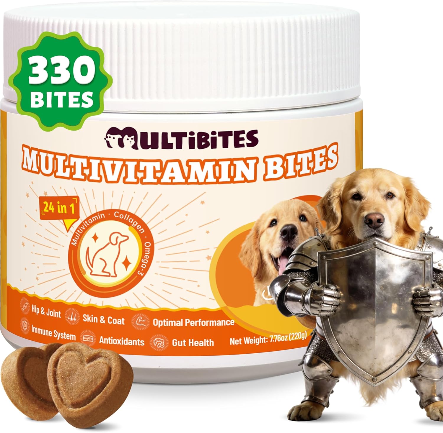 330 Bites Dog Vitamins and Supplements -Multivitamin for Dogs Chewable with Glucosamine,Omega 3,Taurine,MSM – Support Hip & Joint,Skin and Coat,Immunity,Digestive Health