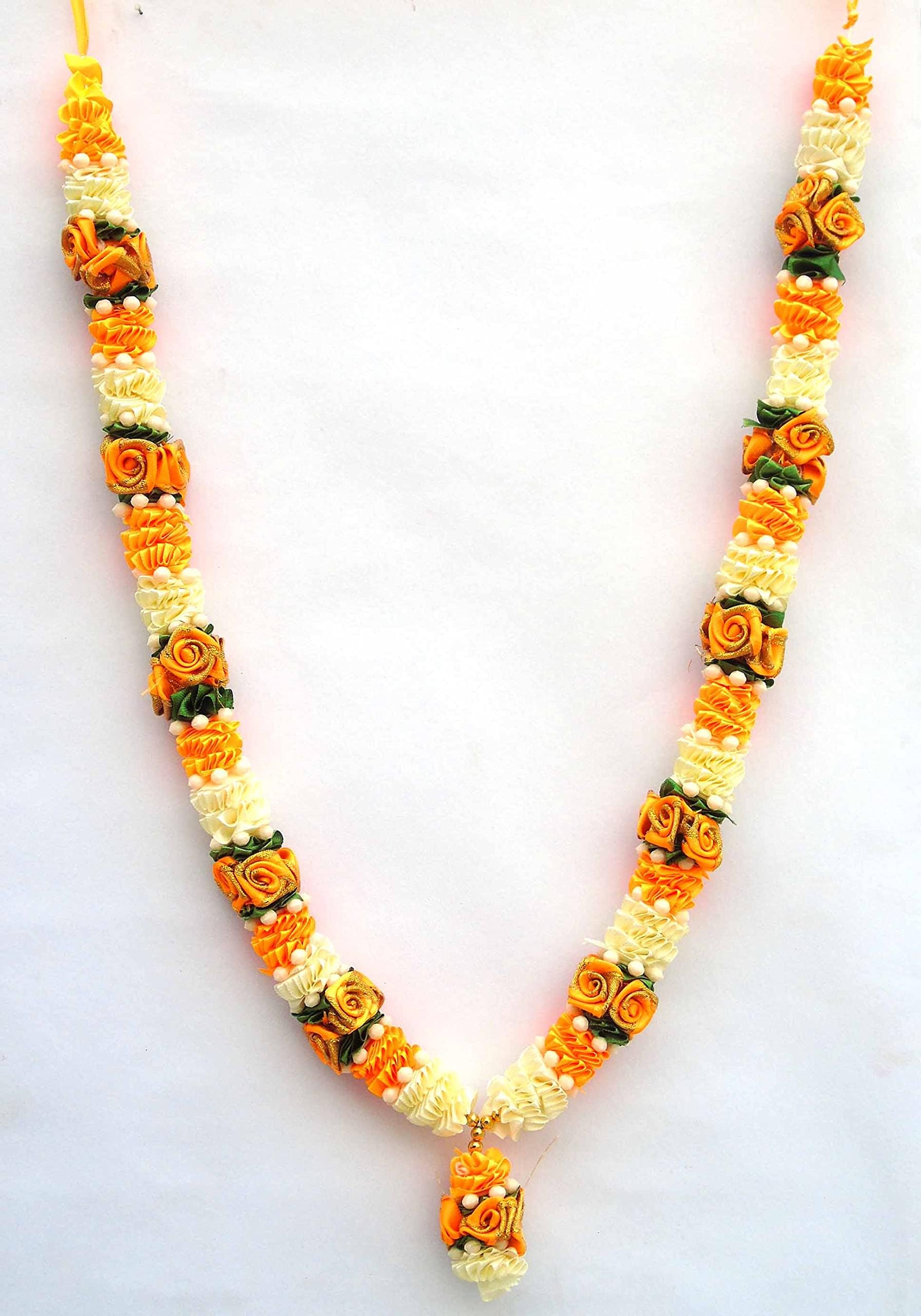 Strala | Garland for Photos of Loved Ones (17 inches) | Moti Mala for Idol, Garland Mala for Decoration, Puja & Welcoming Guest in Wedding Design-106