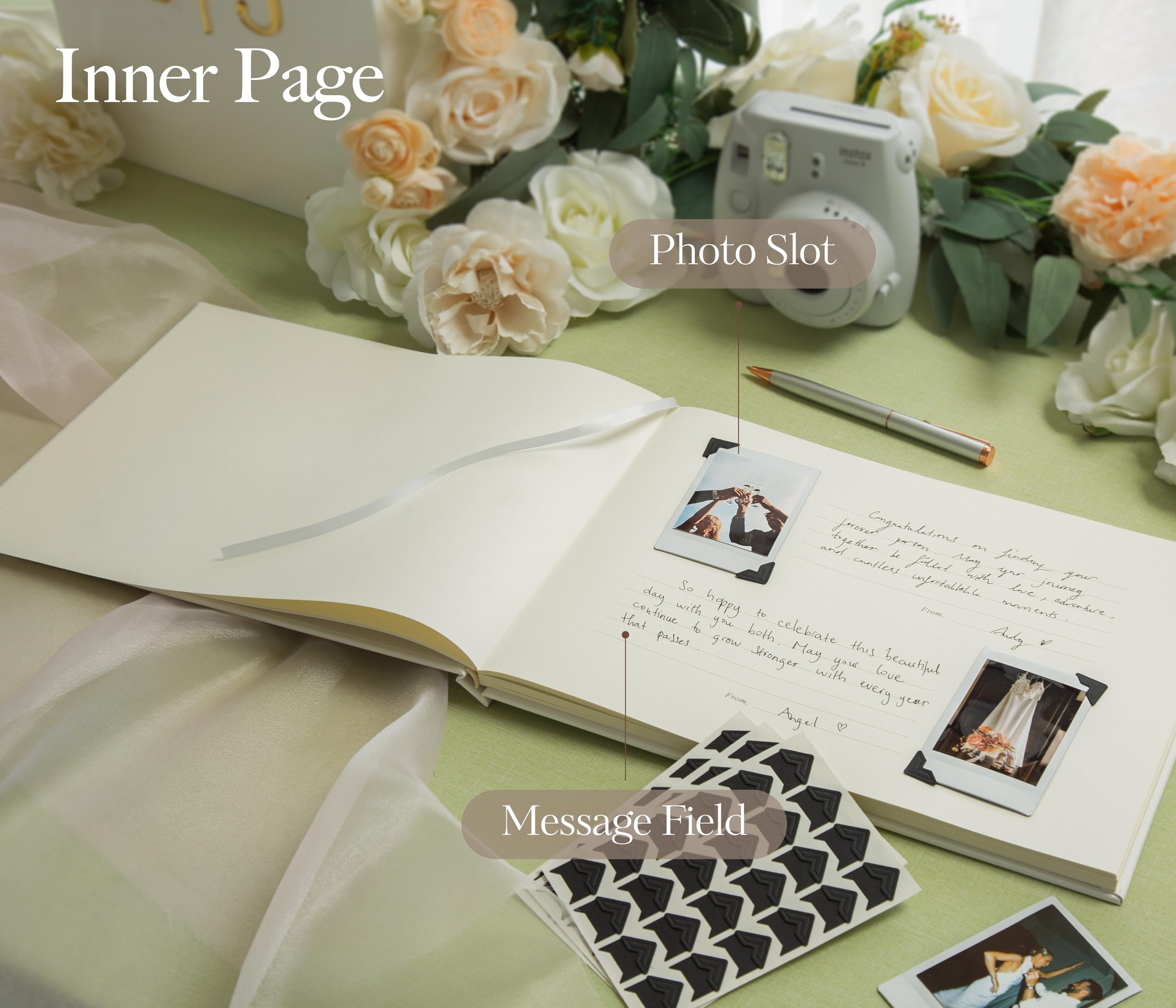 Libro de visitas de fotos de boda (cáscara) – Libro de visitas Polaroid de tapa dura blanca para recepción de boda, despedida de soltera, fiesta de compromiso, álbum de fotos con 120 pegatinas de
