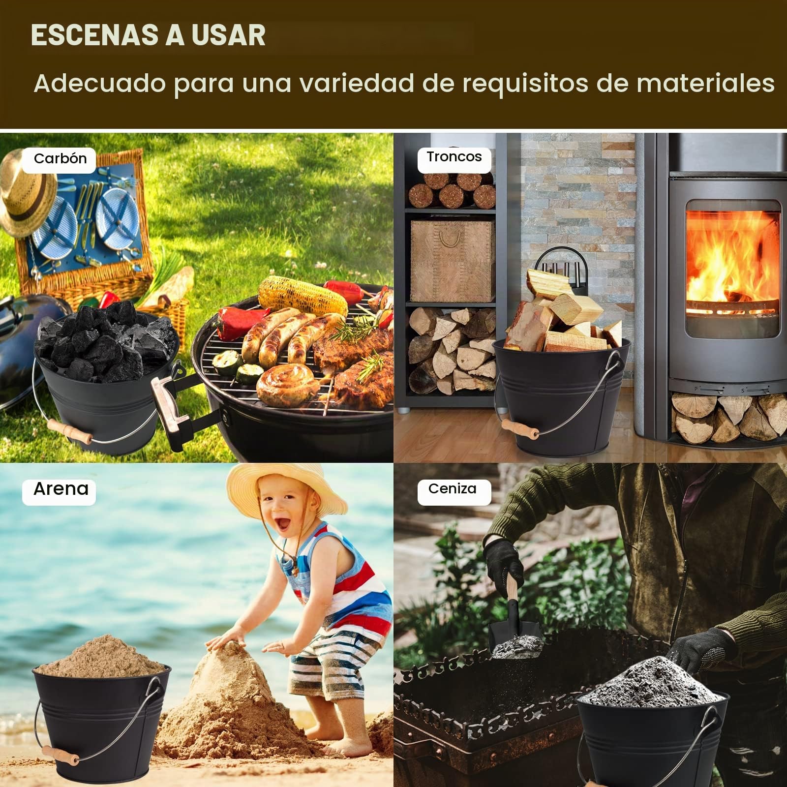 BRIAN & DANY Cubo Cenizas con Tapa, 5L Cubo para Cenizas de Chimenea con Pala y Escoba