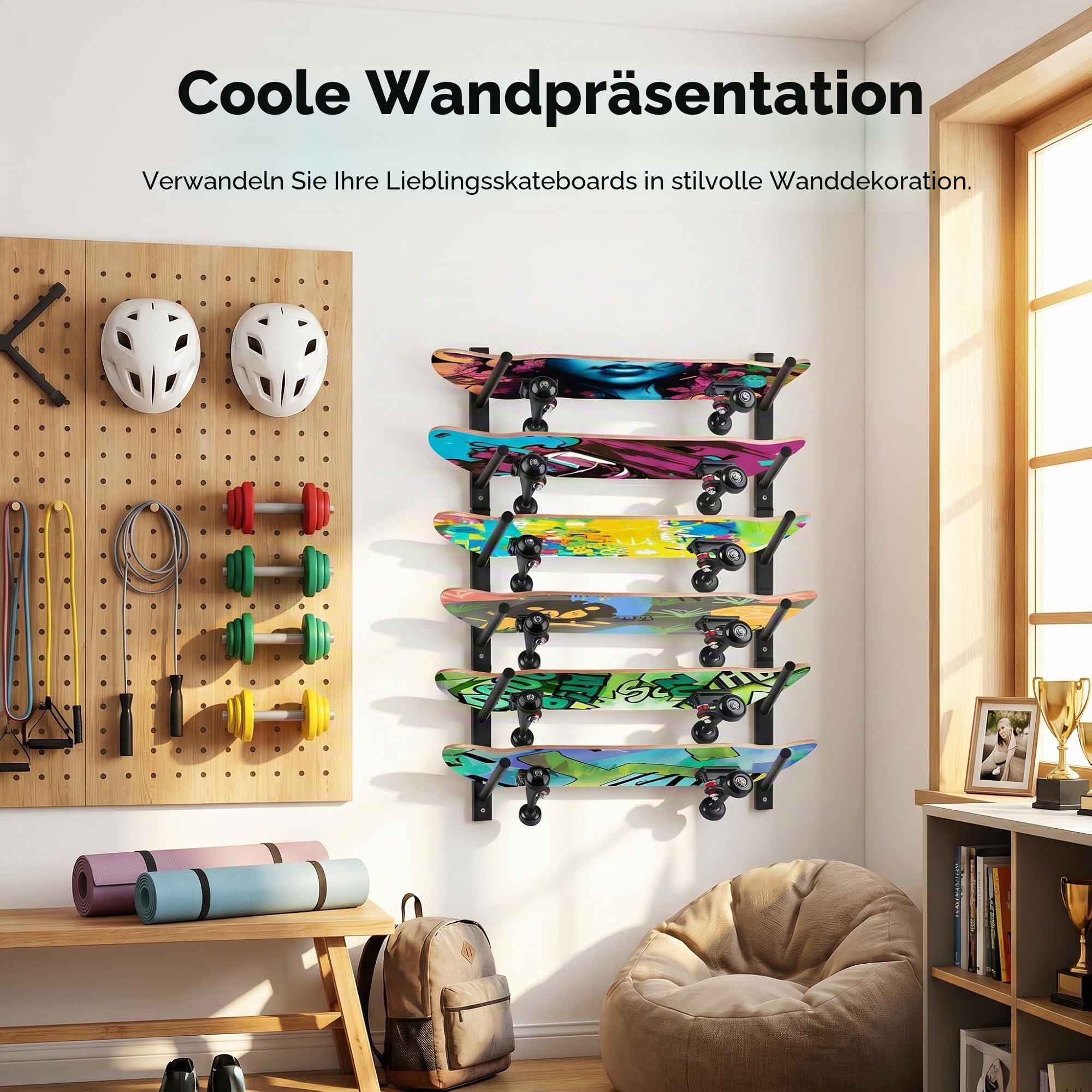 Bijun Wandhalterung für Skateboards, Wandaufsteller für Snowboard, Wandhalter für Ski, Horizontal, Wandhalter für Skateboard und Longboard